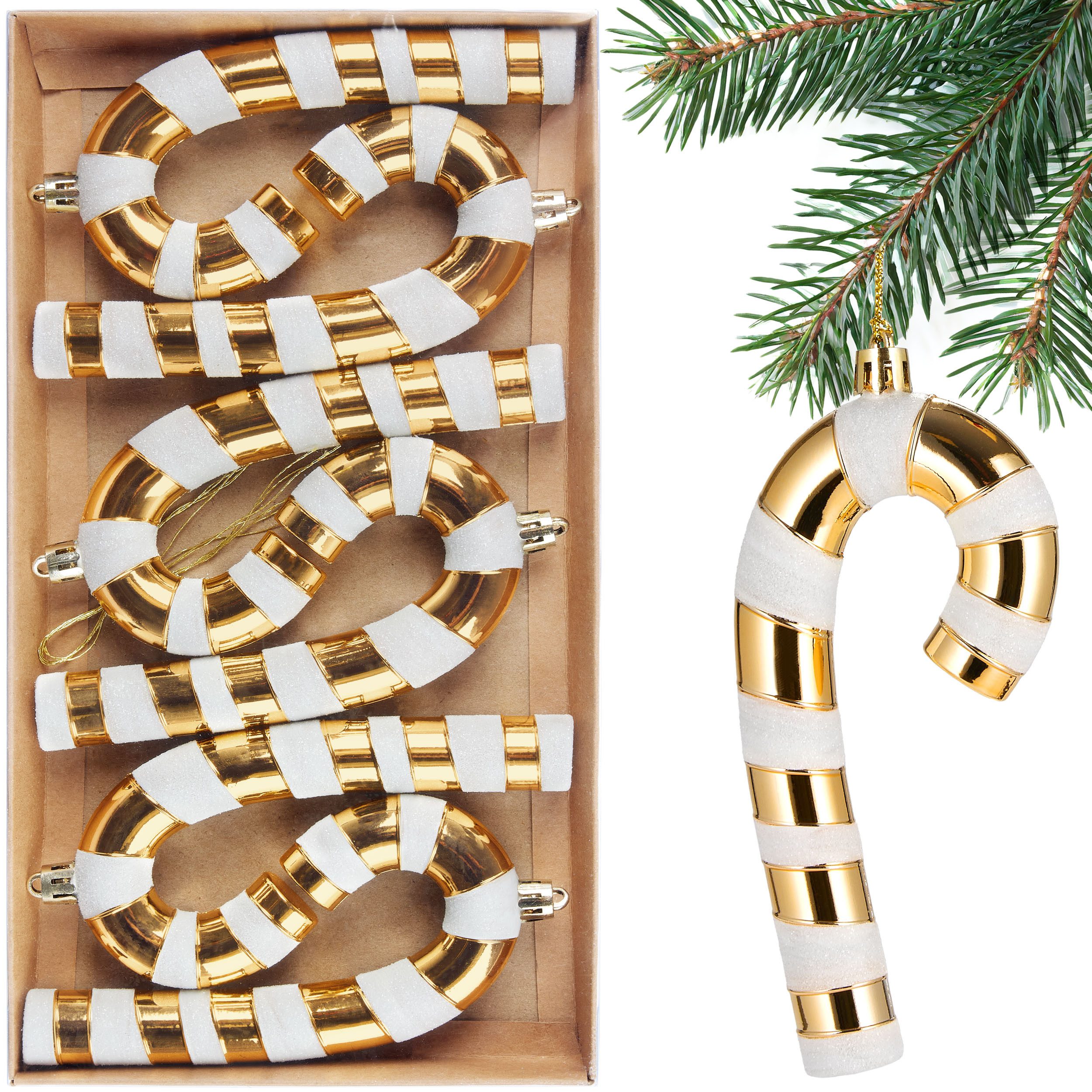 BRUBAKER Christbaumschmuck Baumschmuck Zuckerstangen - 6x Weihnachtsbaumschmuck zum Hängen (6-tlg), 14 cm Glitzer Weihnachtsdeko Anhänger aus bruchsicheren Kunststoff