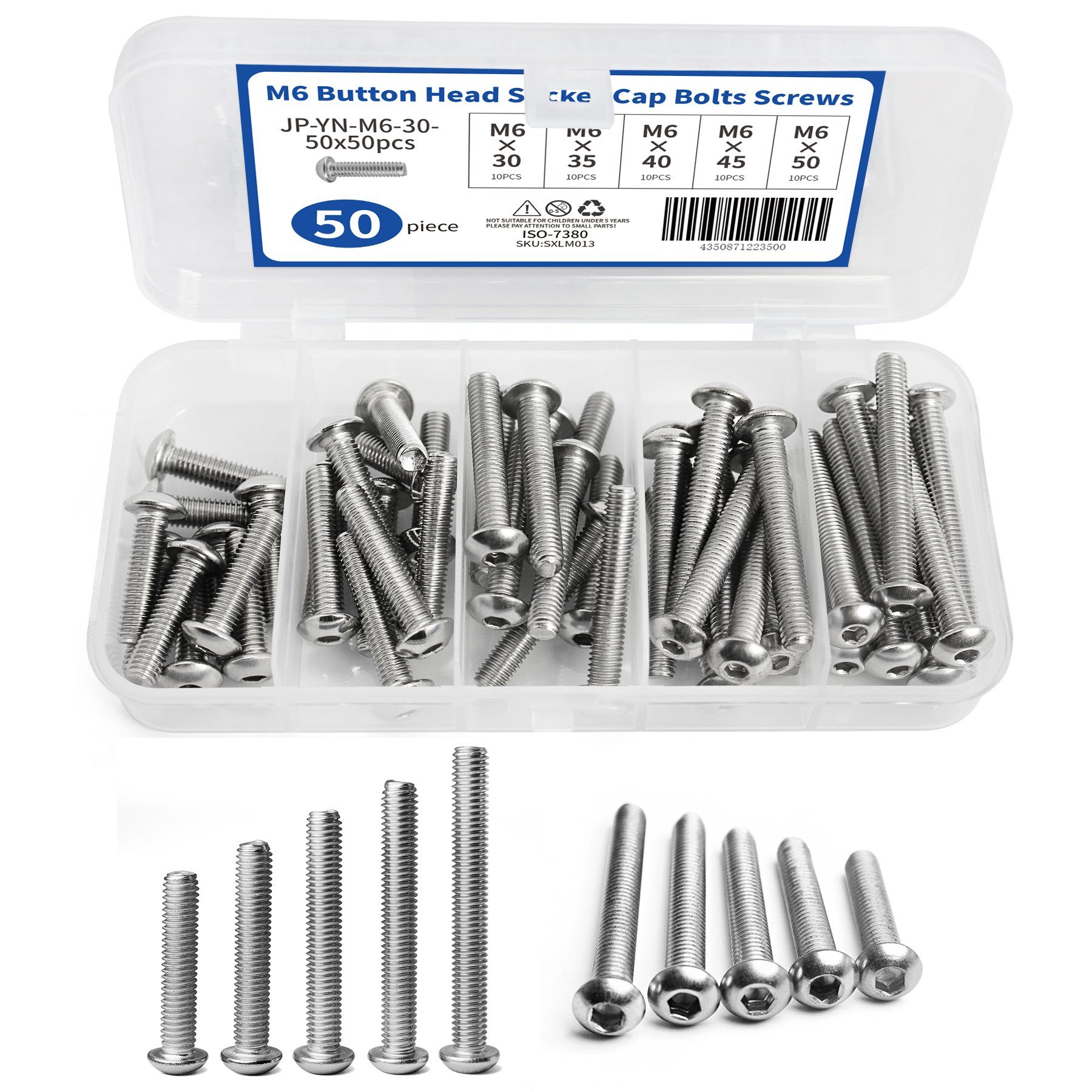 mit aus mit 50 Linsenschrauben (M6, St., 304 Innensechskant, Maschinenschrauben Edelstahl), home style Linsenkopfschrauben Schrauben-Set Aufbewahrungsbox