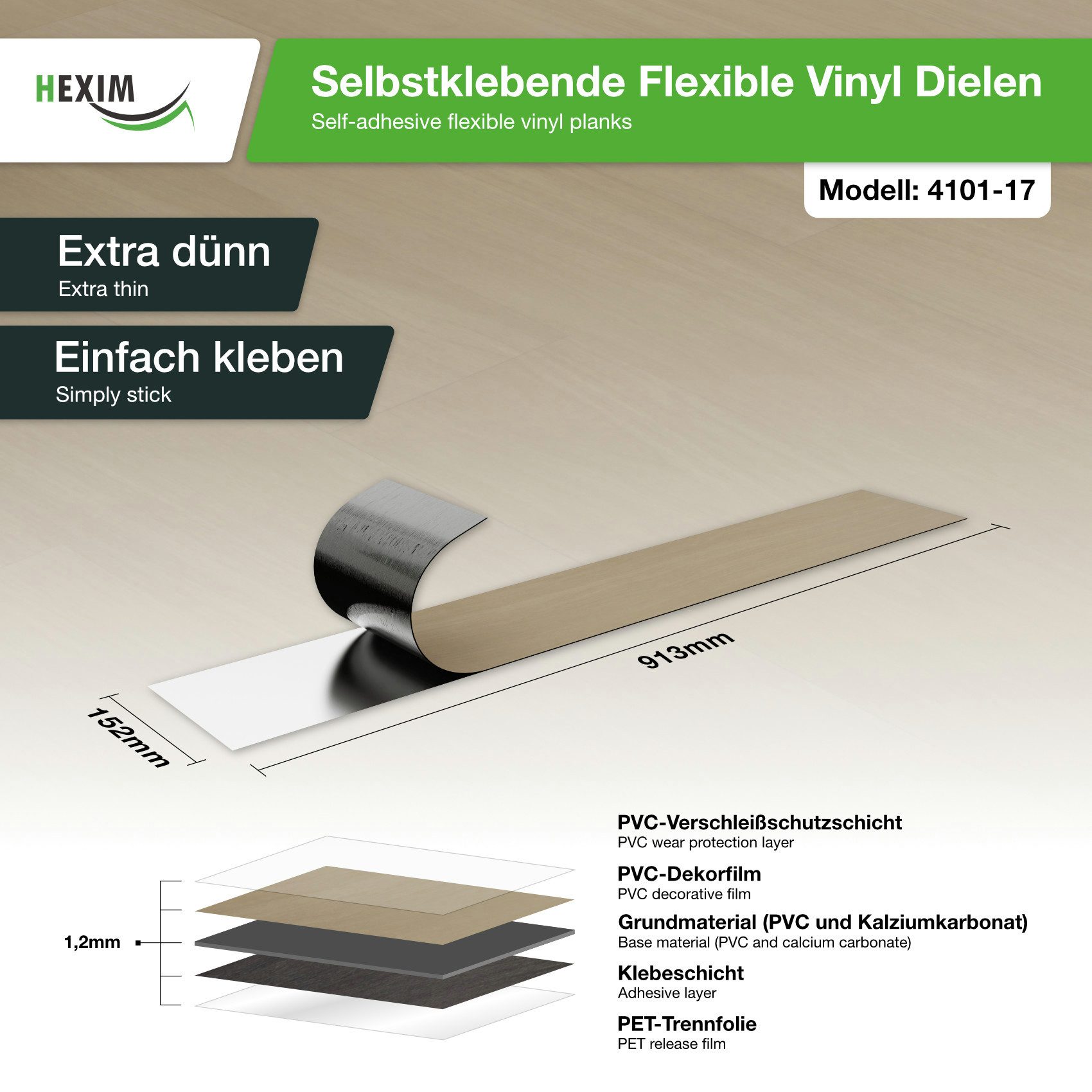 Hexim Vinylboden, Vinyldielen 0,97m² selbstklebend PVC Wandverkleidung Bode günstig online kaufen