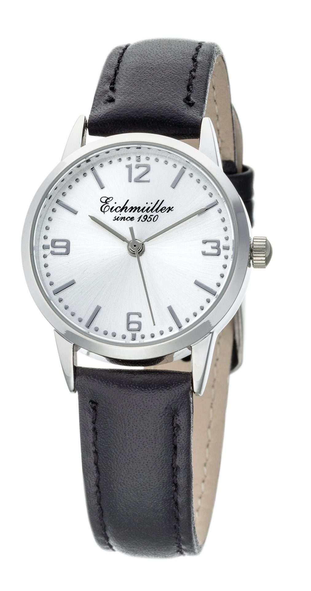 Eichmüller Quarzuhr Damenuhr 6027-01 Silberfarben Lederband Schwarz 29 mm