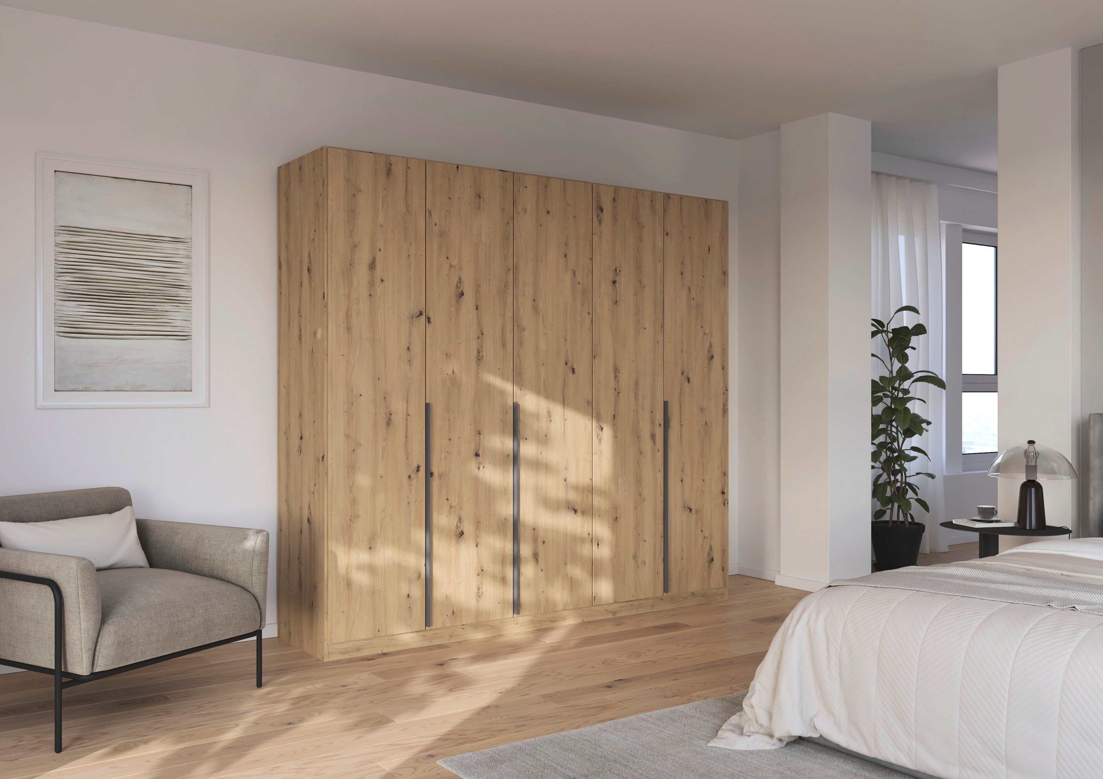 OTTO home Drehtürenschrank Kleiderschrank Schrank Garderobe AGORDO Schlafzimmer (in zwei Griff-Farben, Breiten 91-405 cm, Dekor- oder Hochglanzfront) durchdachte Innenausstattung, in 8 Breiten und 2 Höhen MADE IN GERMANY