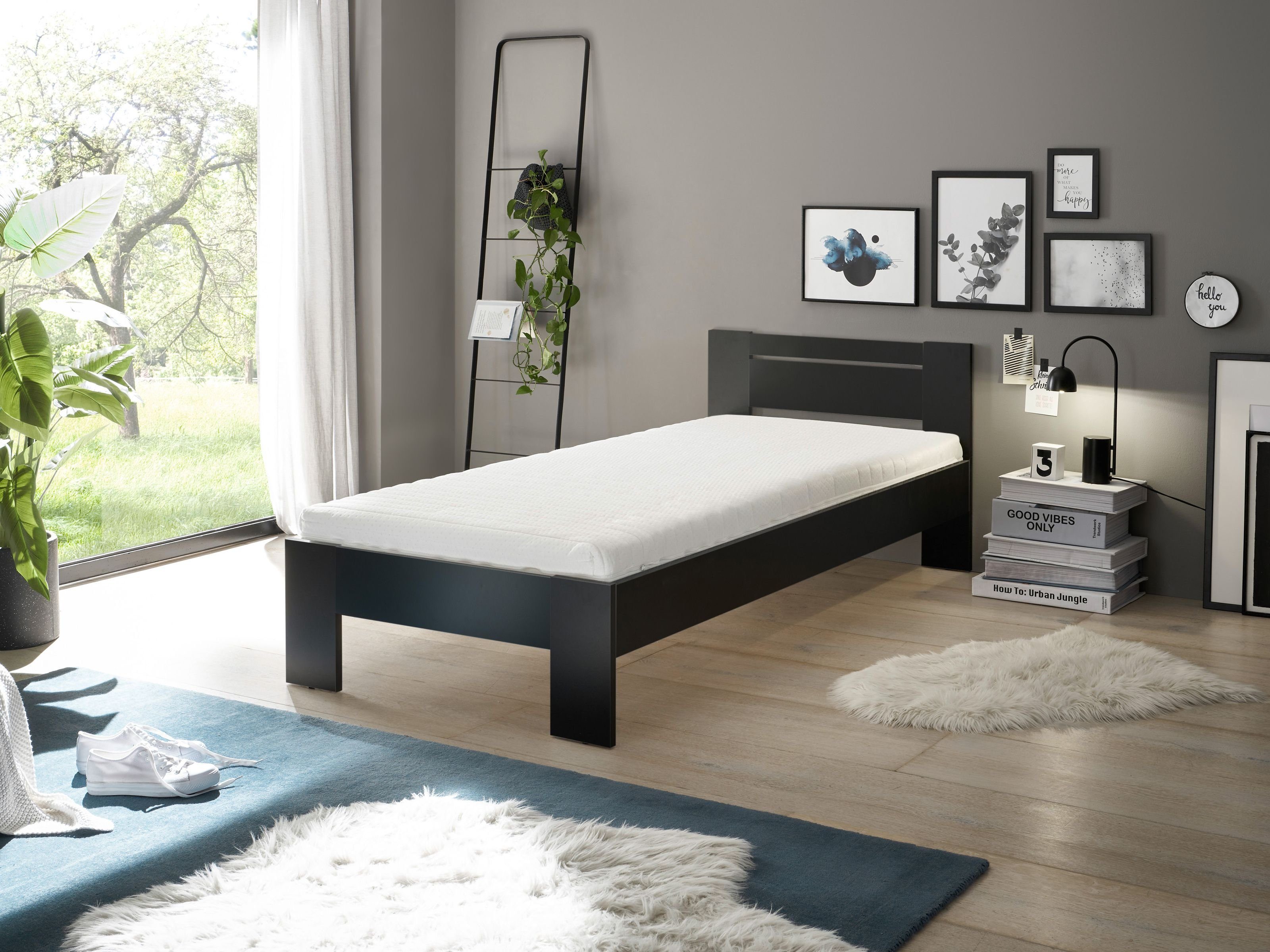 Pol-Power Bett in Schwarz. Abmessungen (BxHxT) 95x71x204 cm