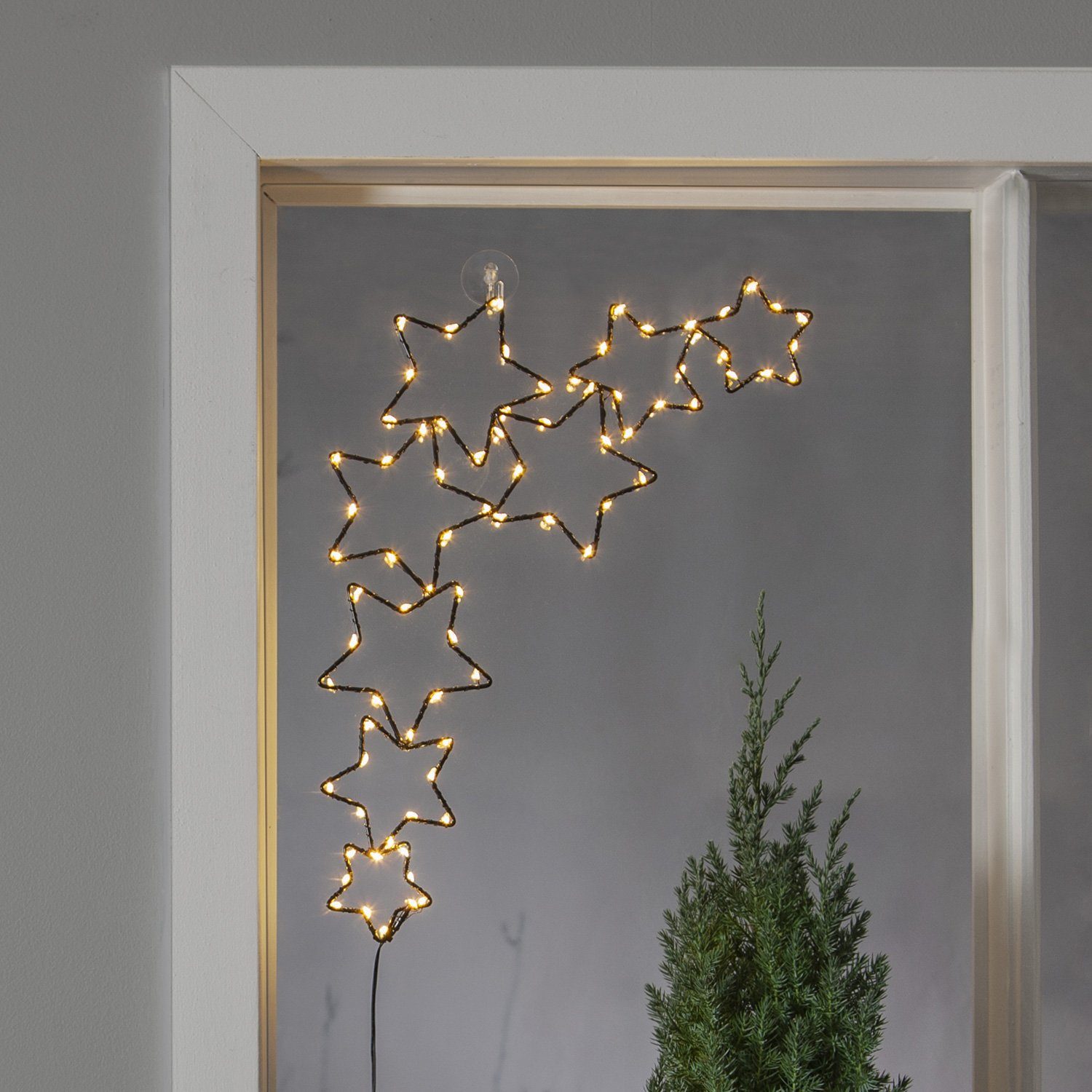 MARELIDA LED Stern LED Leuchtsterne Fensterdeko Weihnachtsstern Saugnäpfe 80LED Timer, LED Classic, warmweiß (2100K bis 3000K)