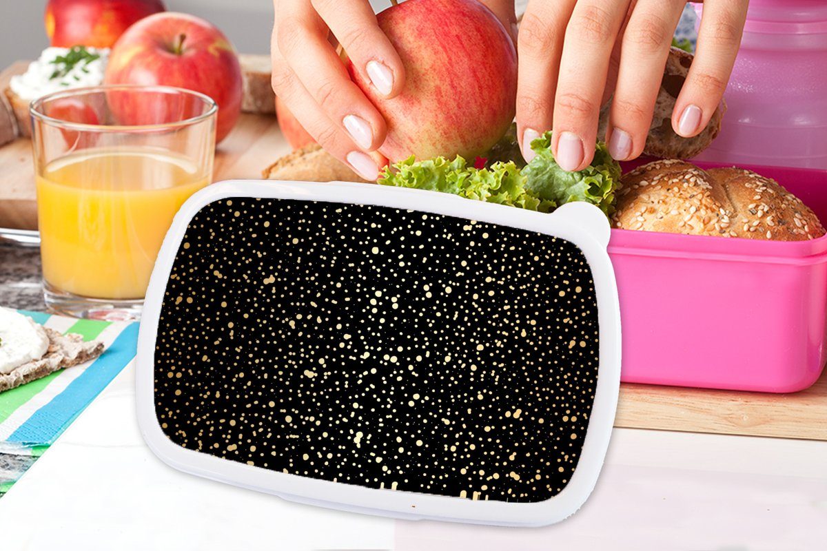 MuchoWow Lunchbox Gold - rosa Kunststoff Snackbox, Schwarz Kunststoff, Brotbox Kinder, Tupfen - Muster, Mädchen, Erwachsene, Brotdose (2-tlg), - für
