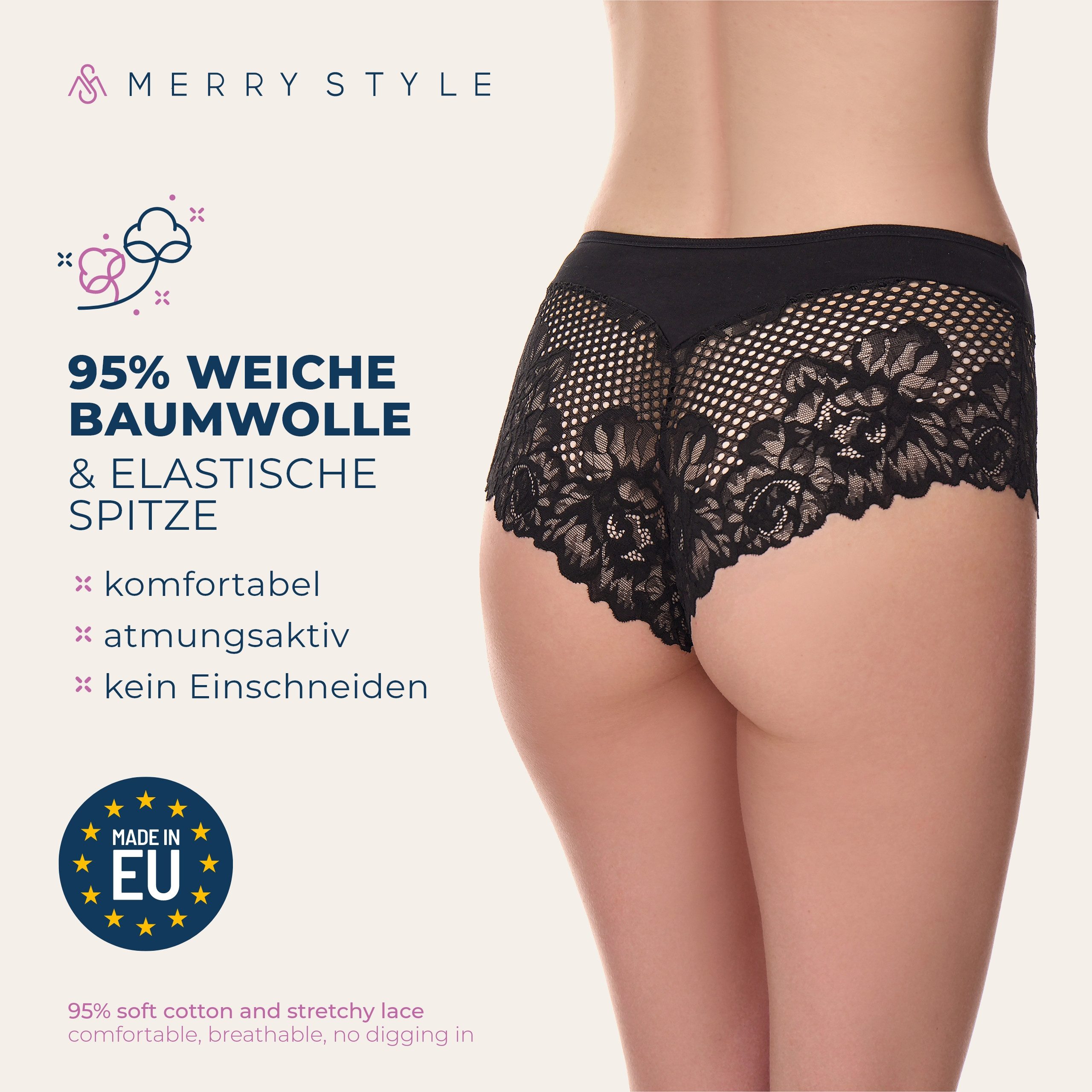 Merry Style Lange Unterhose Damen Unterhose Hipster Hot Pants mit Spitzenbesatz MSGAB155 (1-St) – Bild 2 von 5