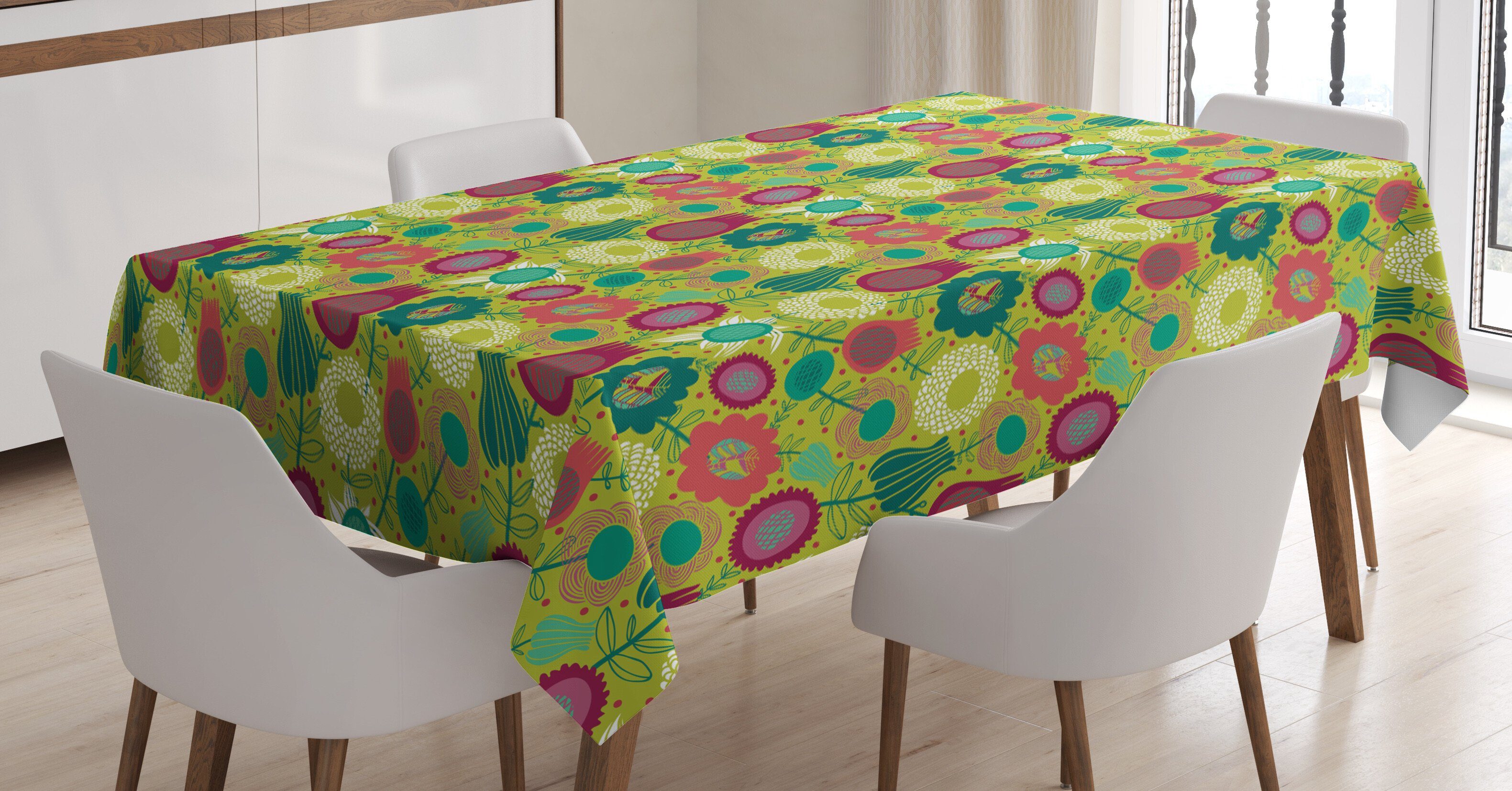 Abakuhaus Tischdecke Farbfest Waschbar Für den Außen Bereich geeignet Klare Farben, Blume Abstrakt Vivid Flora Petals