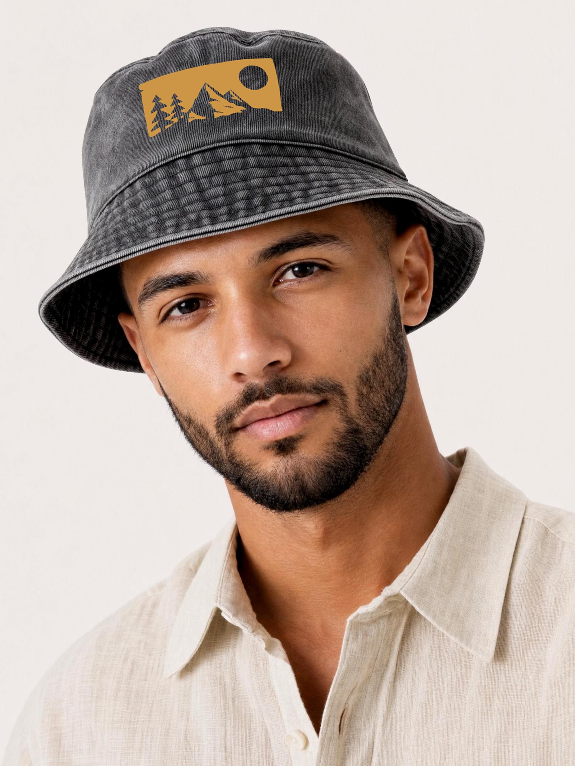Neverless Fischerhut Anglerhut mit Print Outdoor Badge Baumwolle Bucket Hat Herren Damen