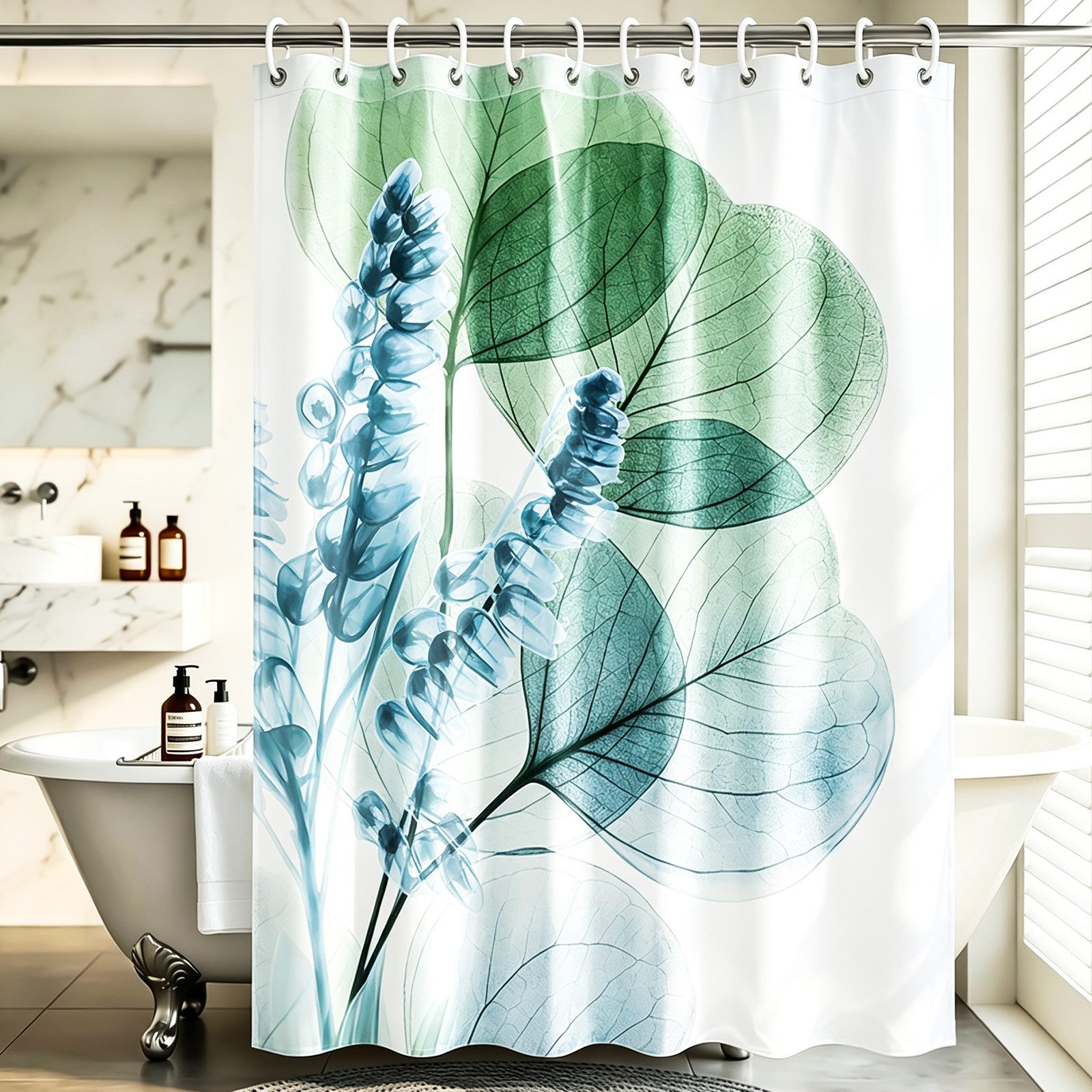 M&W DAS DESIGN Duschvorhang 180x200 Shower curtains Anti schimmel Waschbar Große Grüne Pflanzen