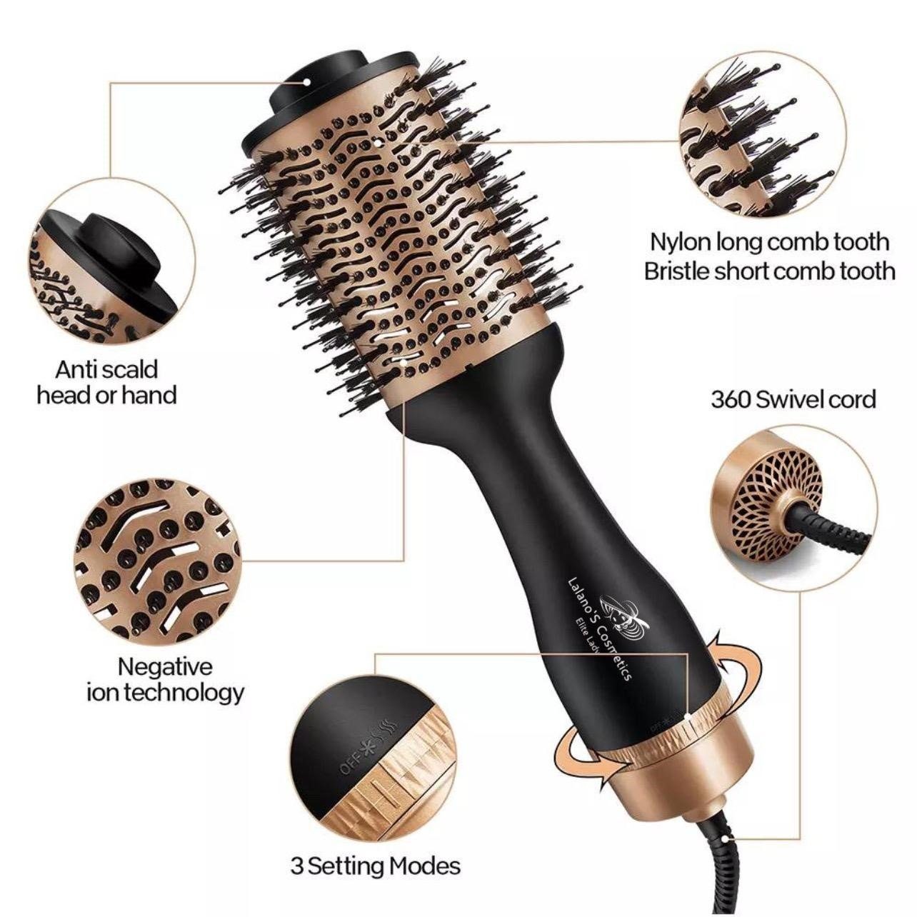 Lalano`S Cosmetics Haartrockner One Step Volumizer Hair Dryer Warmluftbürste 5 in 1 Hairstylist, 1200,00 W – Bild 3 von 5