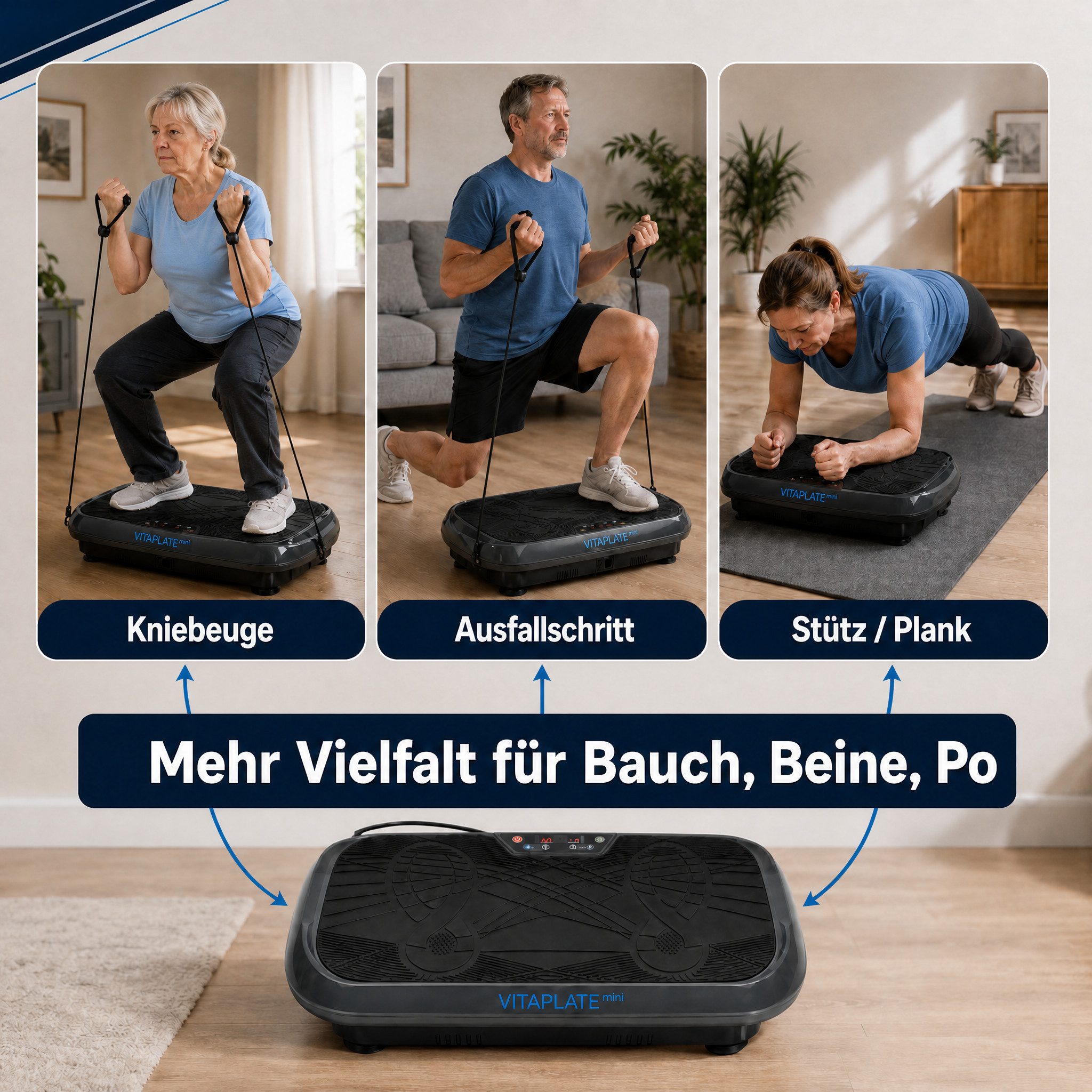 @tec Vibrationsplatte VitaPlate Mini, 200,00 W, Vibrationsplatte mit 10 Programmen, Display & Fernbedienung