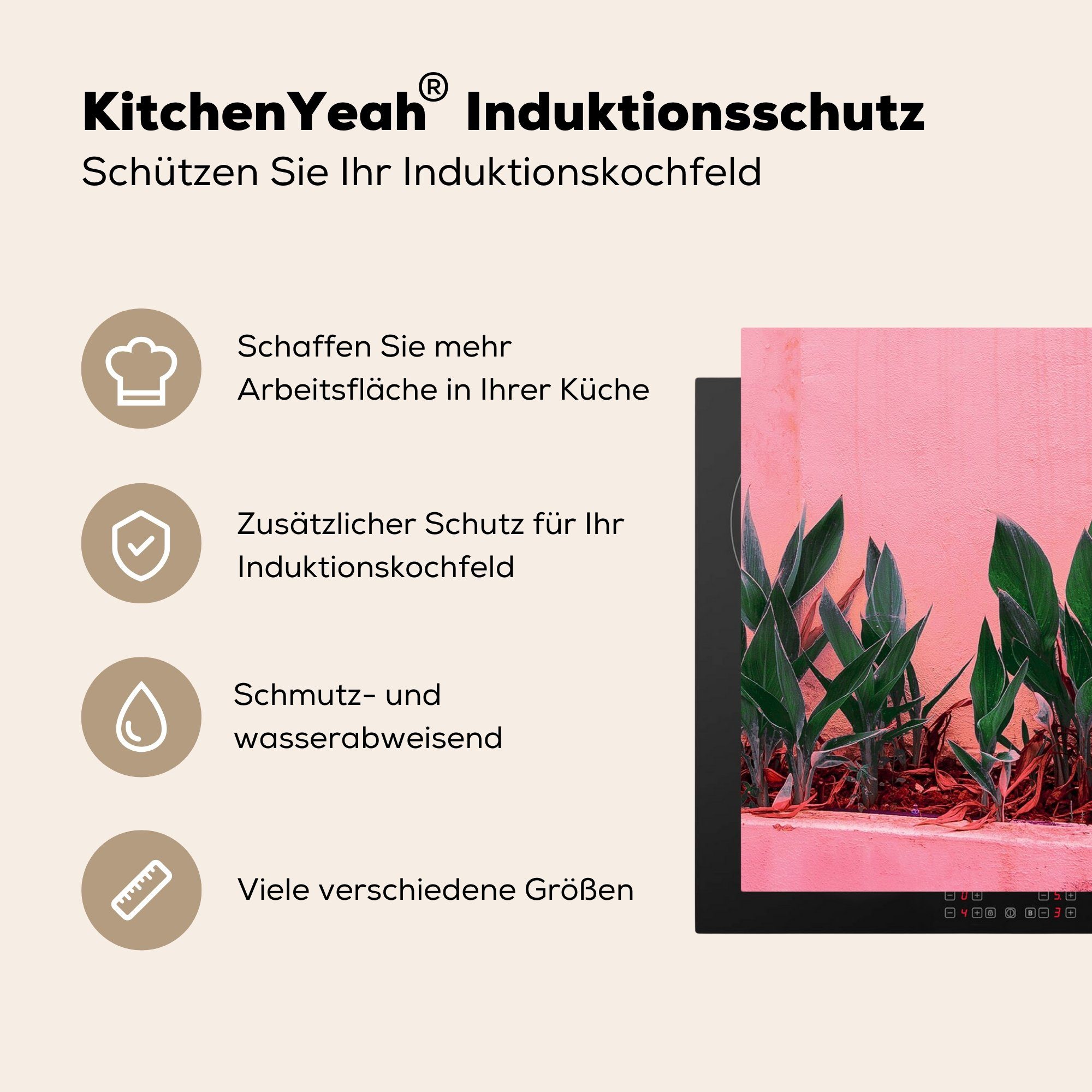 Farbe, MuchoWow für Arbeitsplatte Sommer Vinyl, Pflanzen Herdblende-/Abdeckplatte 81x52 tlg), küche Ceranfeldabdeckung, (1 cm, - -