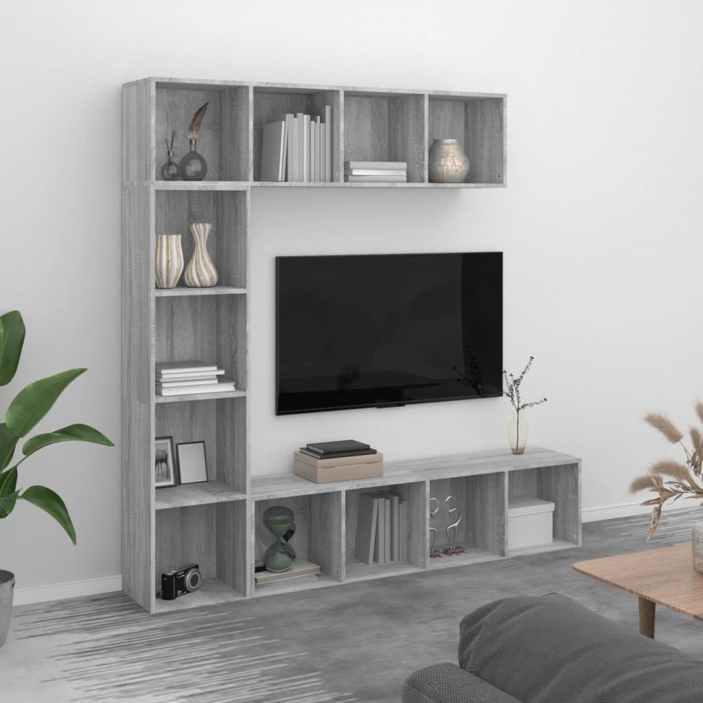 vidaXL Bücherregal 3-tlg. Bücherregal-/TV-Schrank-Set Grau Sonoma 180x30x180 cm, 3-tlg.