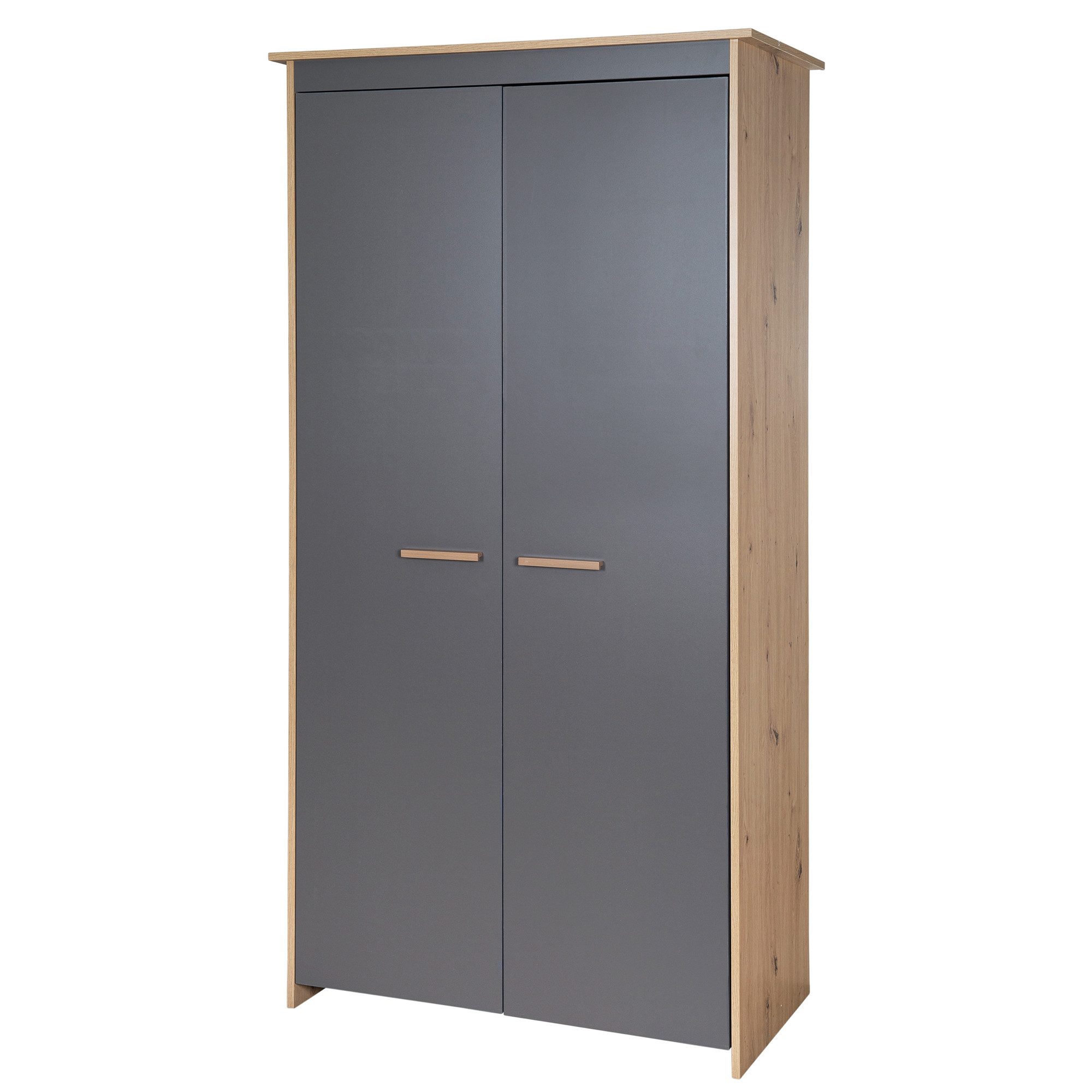 roba® Kinderkleiderschrank Anna 2-türig - aus Holz - in Anthrazit mit Dekor Kent Eiche schmaler Kleiderschrank in zweifarbigen Design - moderne Optik