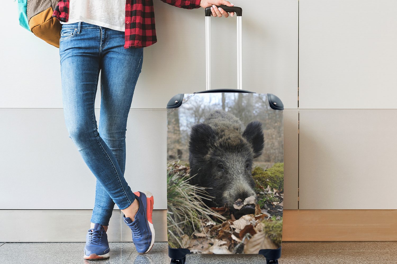 Tier, Trolley, Wildschwein Handgepäck rollen, Handgepäckkoffer mit 4 Reisetasche - für Reisekoffer Wald Ferien, Rollen, - MuchoWow