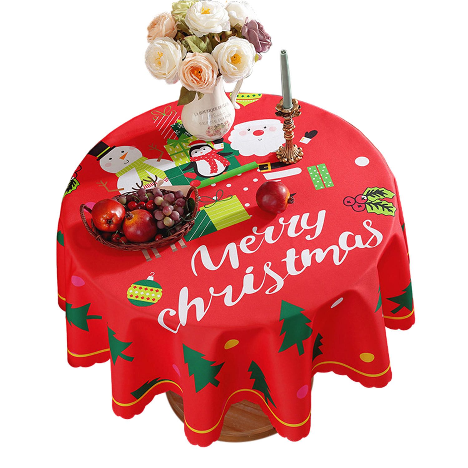 Tischdecke 120cm/150cm Runde Weihnachtstischdecke für Weihnacht Party Dekoration
