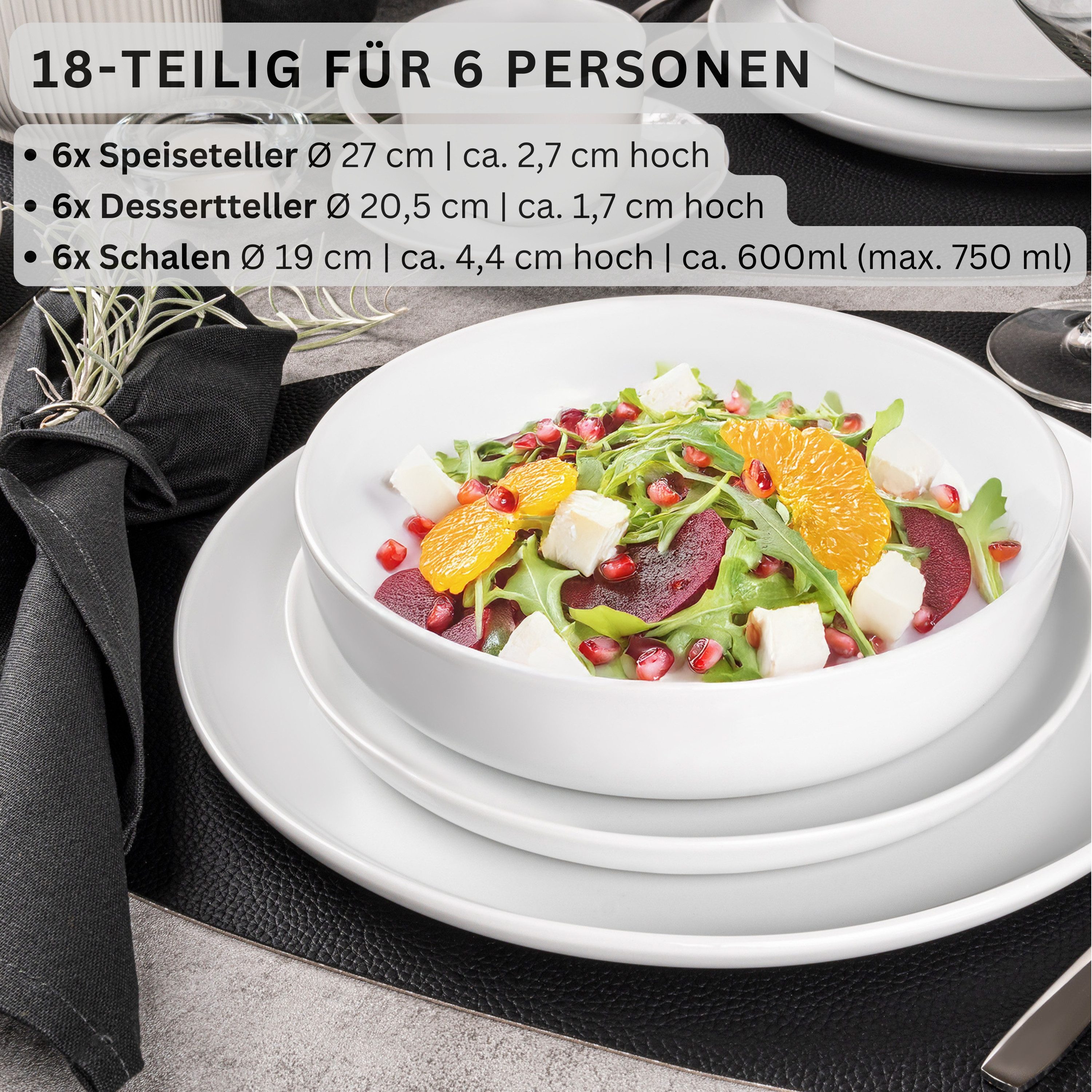 SÄNGER Tafelservice Marlo Geschirrset (18-tlg), 6 Personen, Porzellan, Weiß, Premium Collection