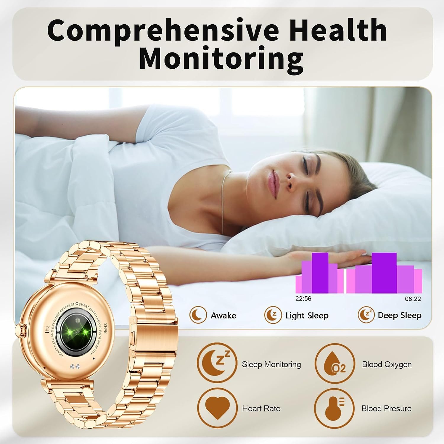 SZHELEJIAM Damen's IP67 Wasserdicht Fitness-Tracker Smartwatch (1,27 Zoll, Android/iOS), mit austauschbarem weichem Silikonarmband, mit Bluetooth-Anrufe 24H Pulsuhr SpO2 Schlafmonitor Schrittzähler