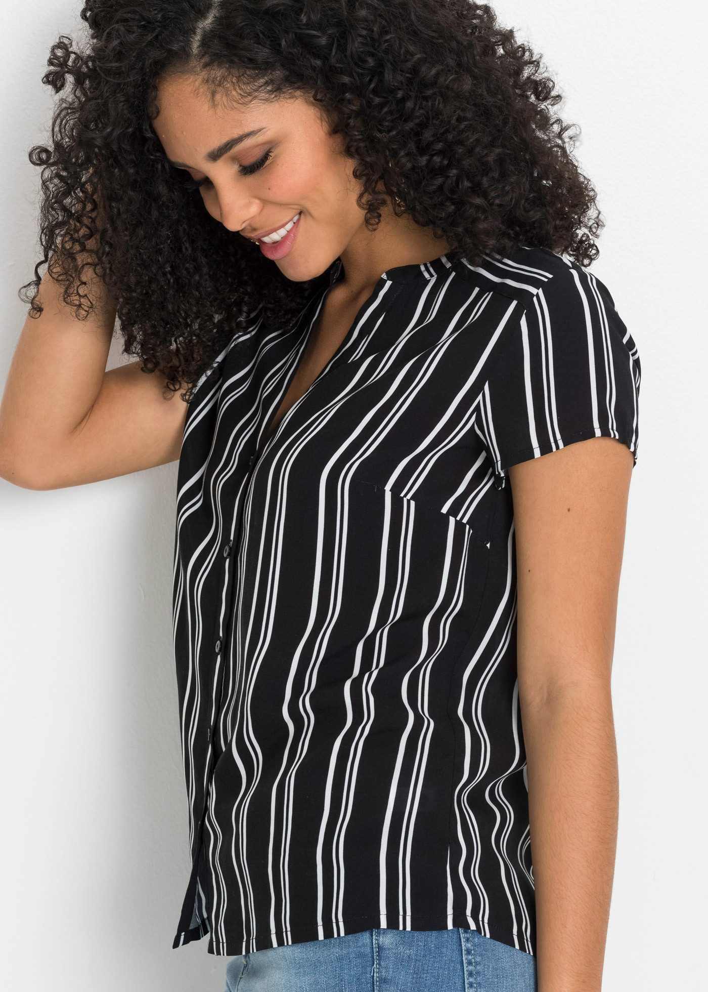 bonprix Kurzarmbluse Regular Fit, für Businessmode, aus Viskose, feminin ge günstig online kaufen
