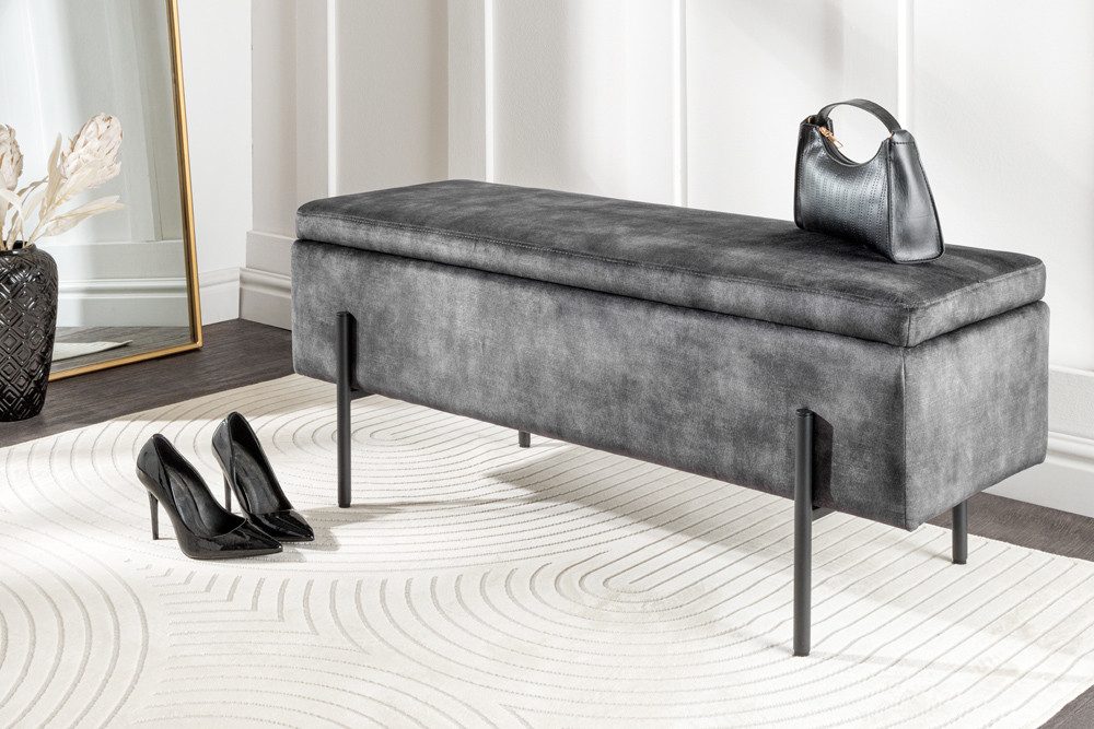 riess-ambiente Sitzbank LOFT 100cm grau/schwarz - Samt, Metallgestell, mit Stauraum (Einzelartikel, 1-St), Truhe mit Polsterung – ideal für Flur, Ankleide oder Schlafzimmer