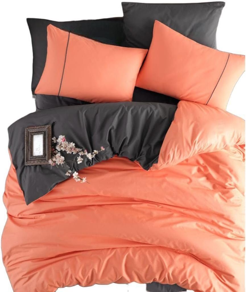 Wendebettwäsche zweifarbige kühlende Bettwäsche in aprikose & grau, My Palace, 3 teilig, mit Reißverschluss aus 100 % Baumwolle.