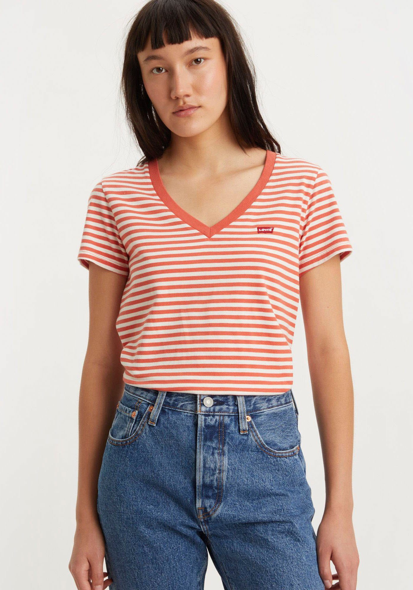 Levi's® V-Shirt PERFECT VNECK mit Mini-Batwing-Logostickerei