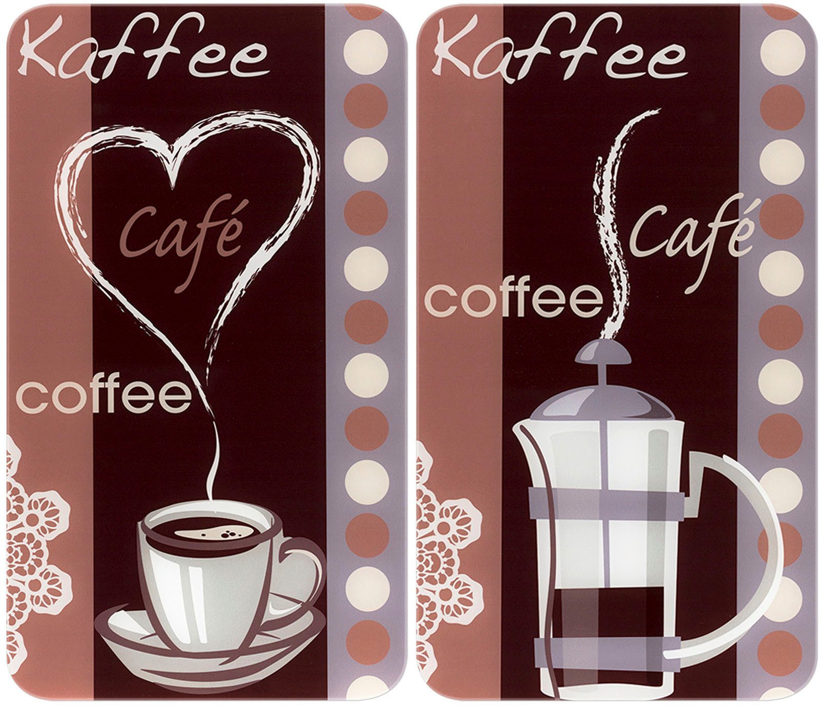 WENKO Herd-Abdeckplatte Universal Modell Kaffeeduft, Glas, (Set, 2 tlg), Herdabdeckung für alle Herdarten, kratzfest, mit rutschfesten Füßen