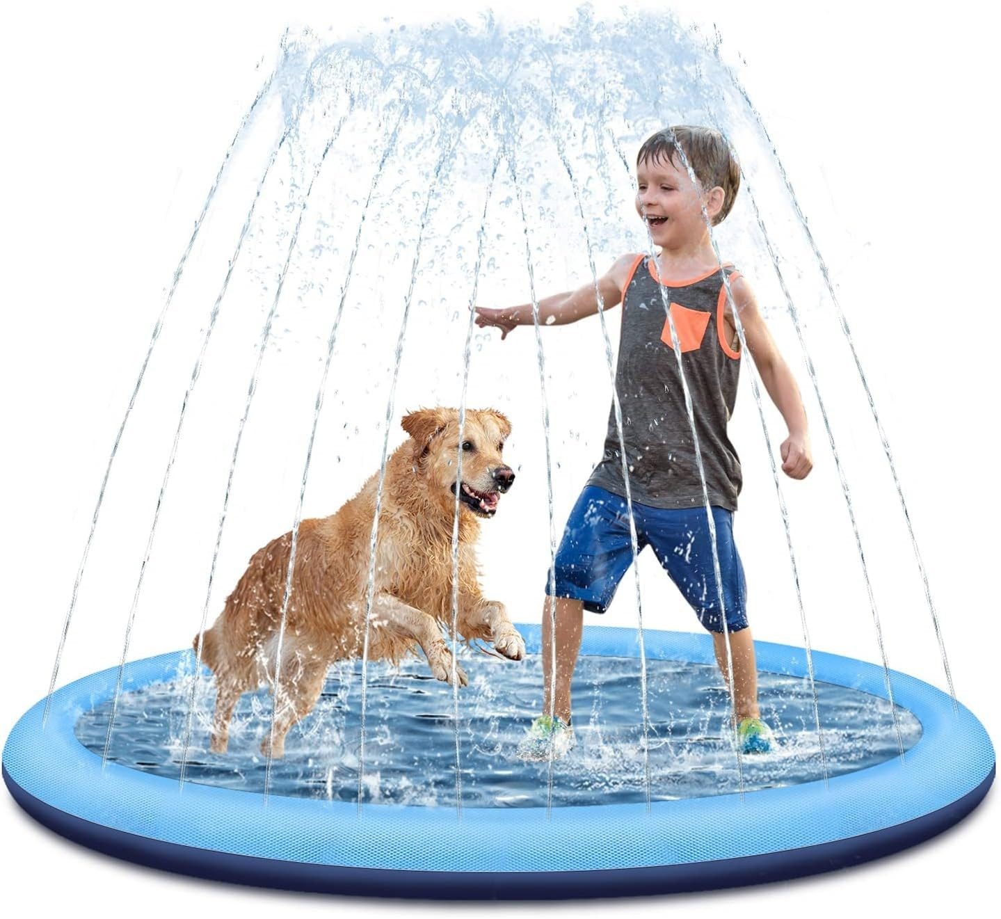 Hundepool 200 cm Planschbecken, Spritzpad für Kinder und Hunde, Sprinklermatte