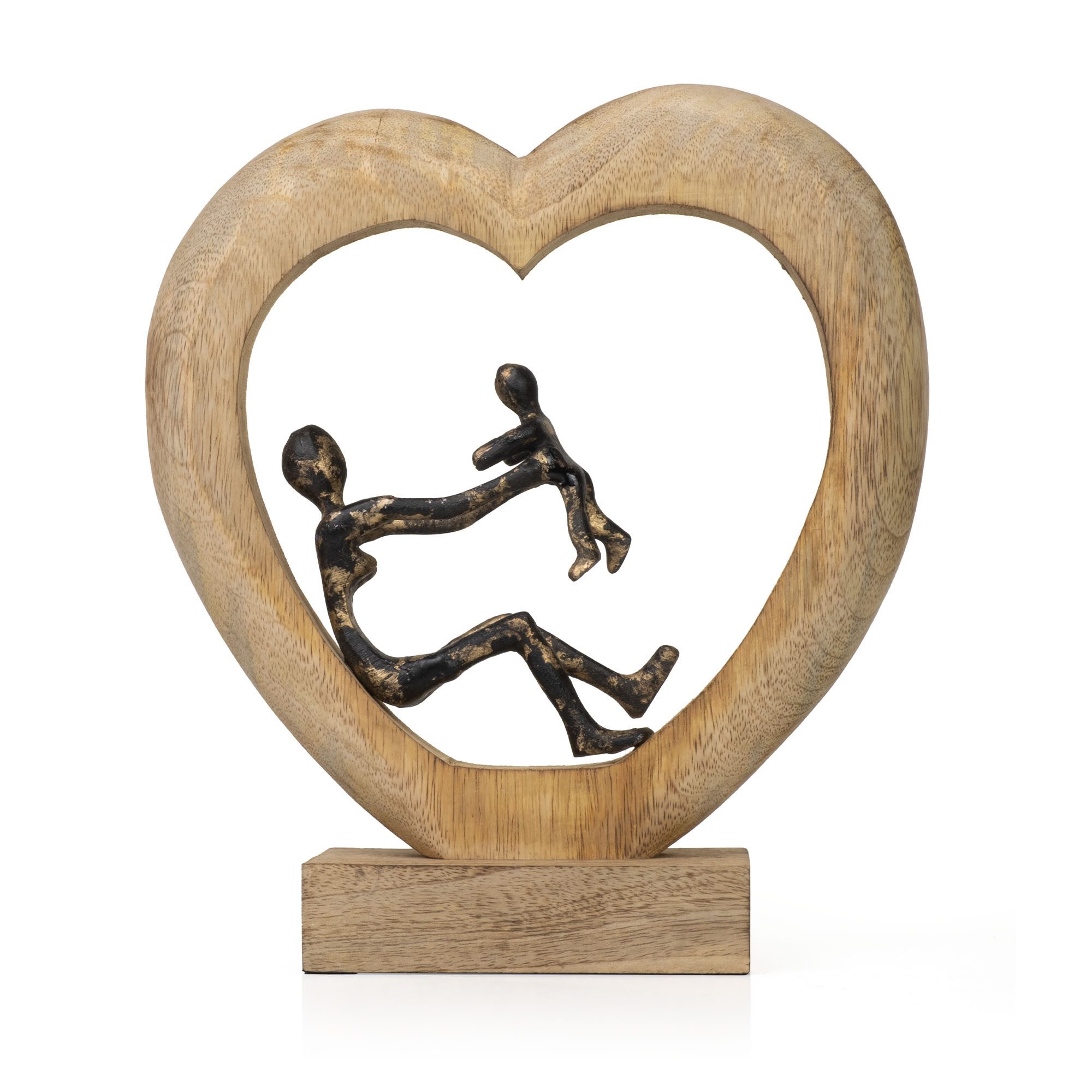 Moritz Skulptur Dekofigur Mother’s Love Schwarz-Gold 30,5 cm Mangoholz Aluminium