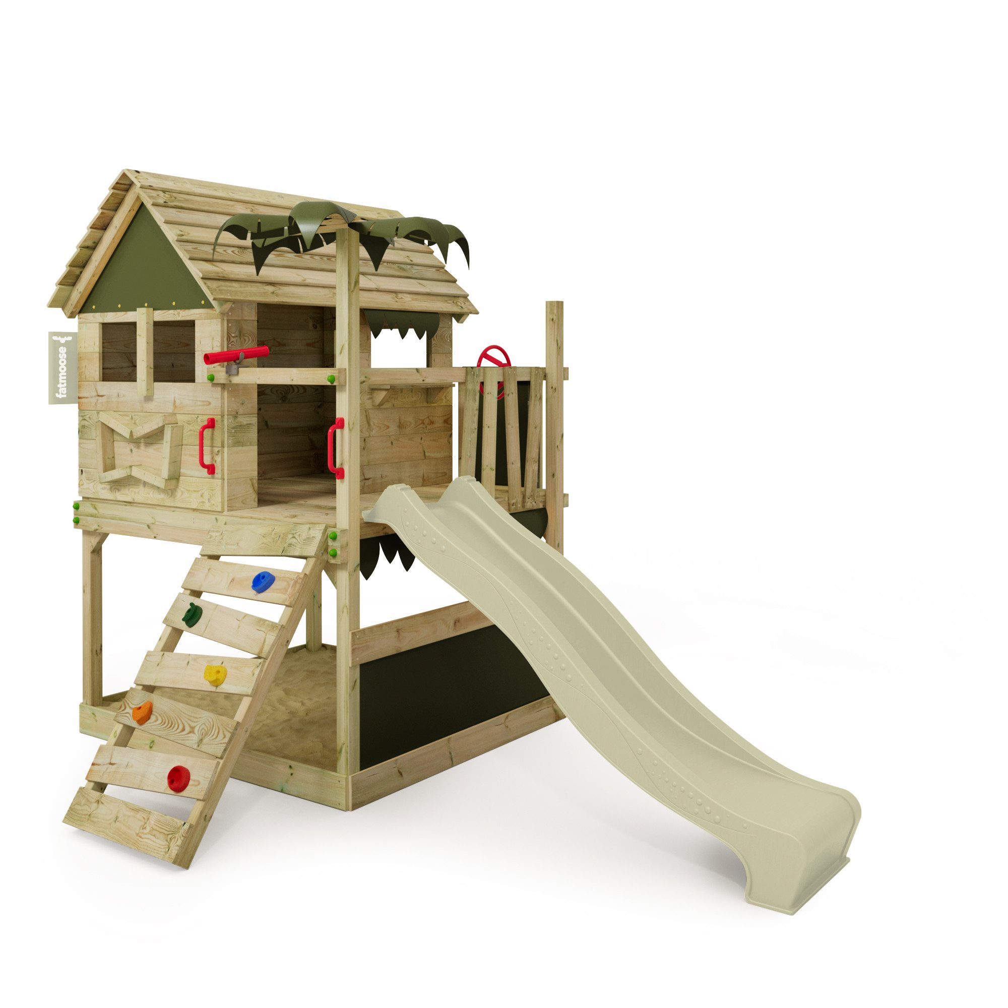 FATMOOSE Spielturm TikaTaka - Abenteuer-Stelzenhaus mit Wellenrutsche & Sandkasten, - verschiedene Varianten - alle mit 10 Jahren Garantie*