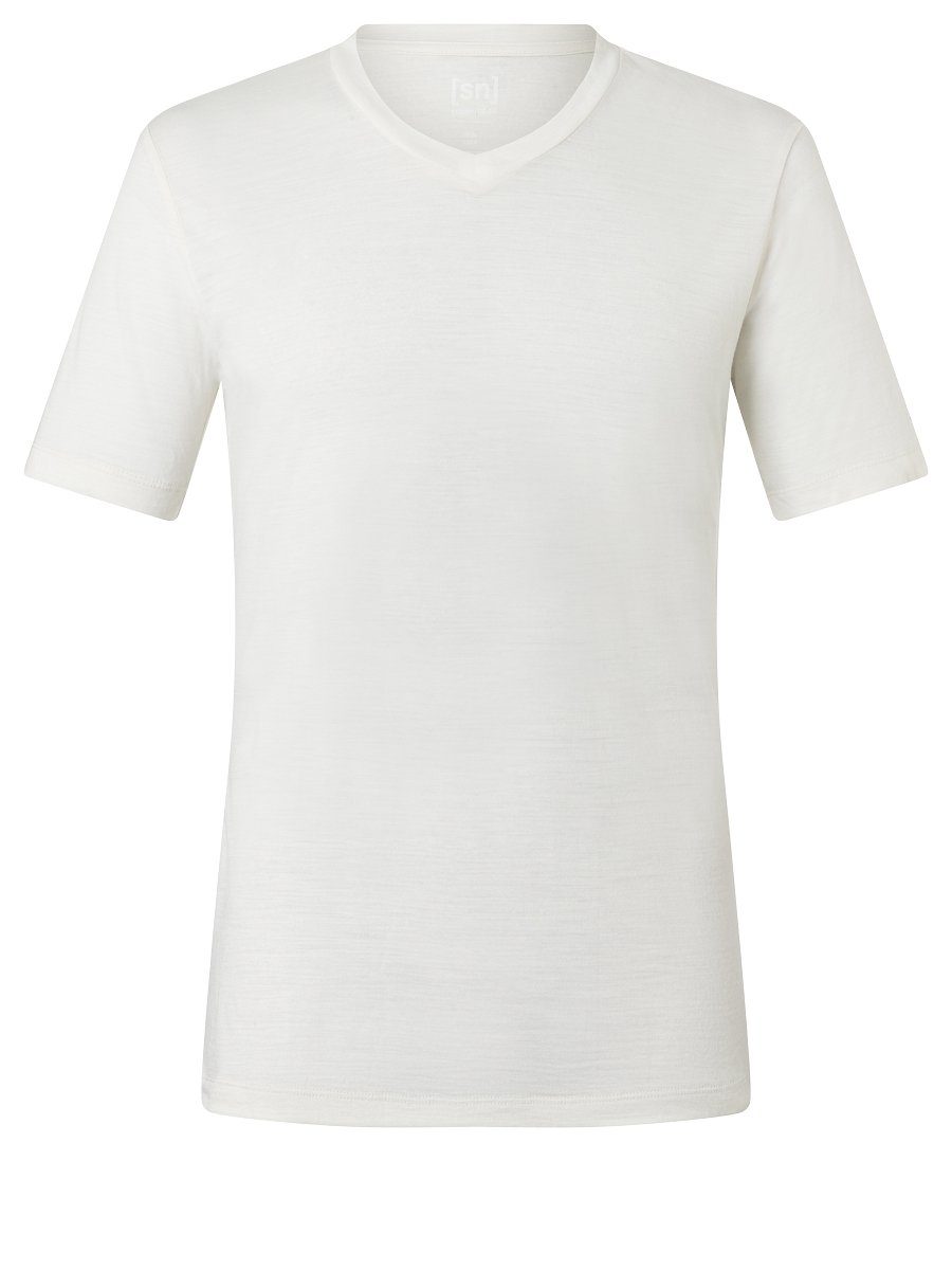 M SIERRA140 T-Shirt White Fresh Merino-Materialmix funktioneller SUPER.NATURAL NECK Langarmshirt V Merino
