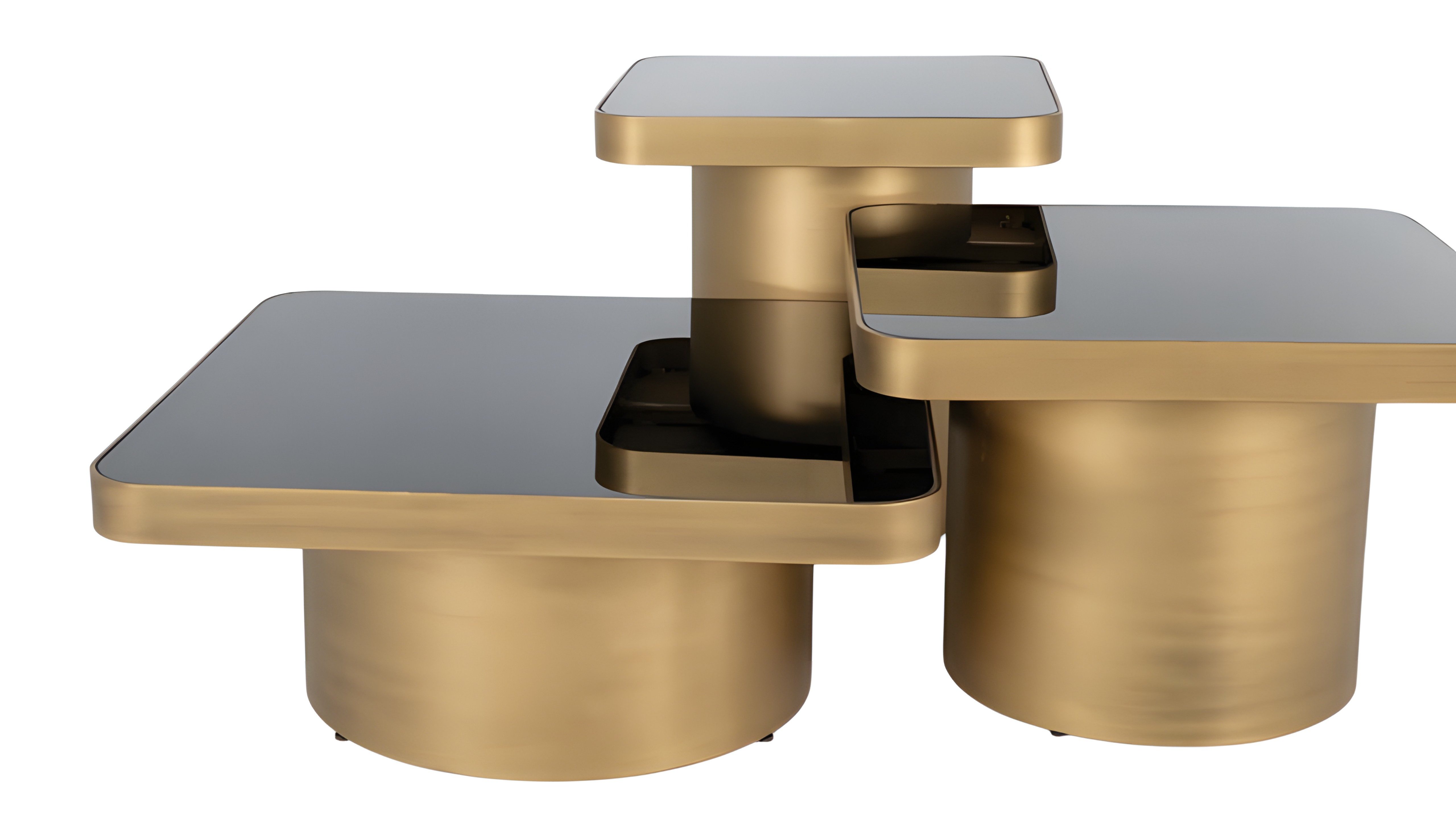 Xlmoebel Couchtisch Eleganter goldener Holz-Couchtisch mit Beistelltischen von XLMOEBEL (Packung, Couchtisch mit 2 Beistelltischen), Made in Europa