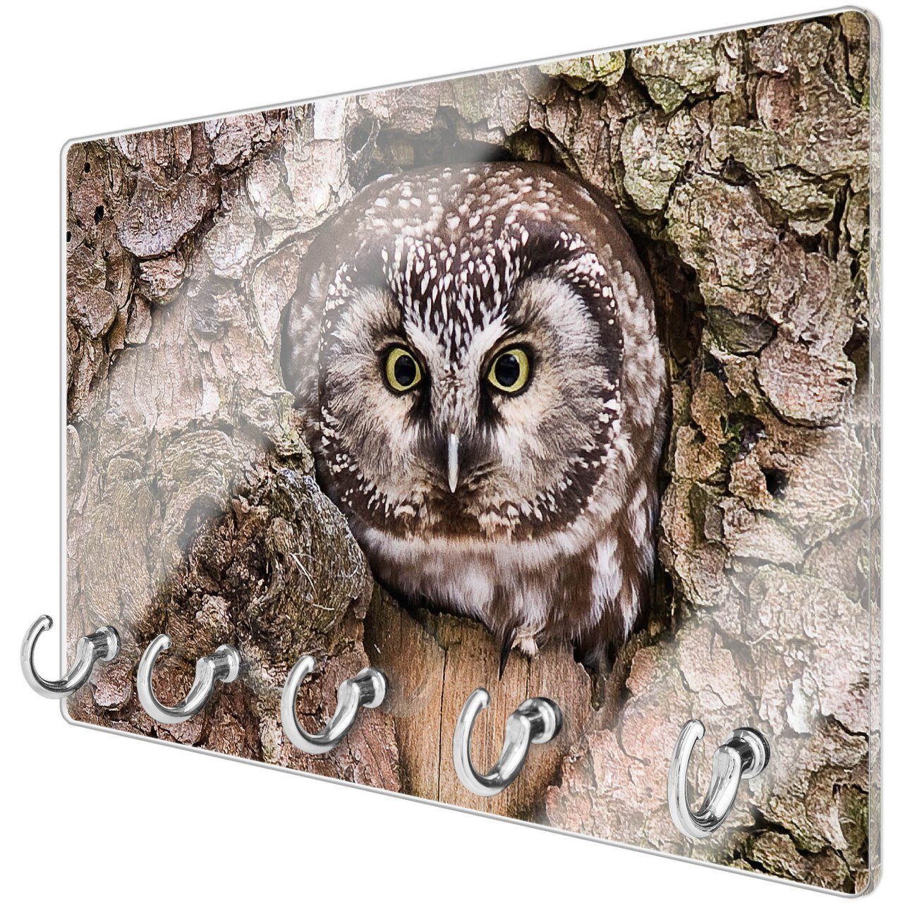 banjado Hakenleiste Motiv Eule, (5 chrom Haken)