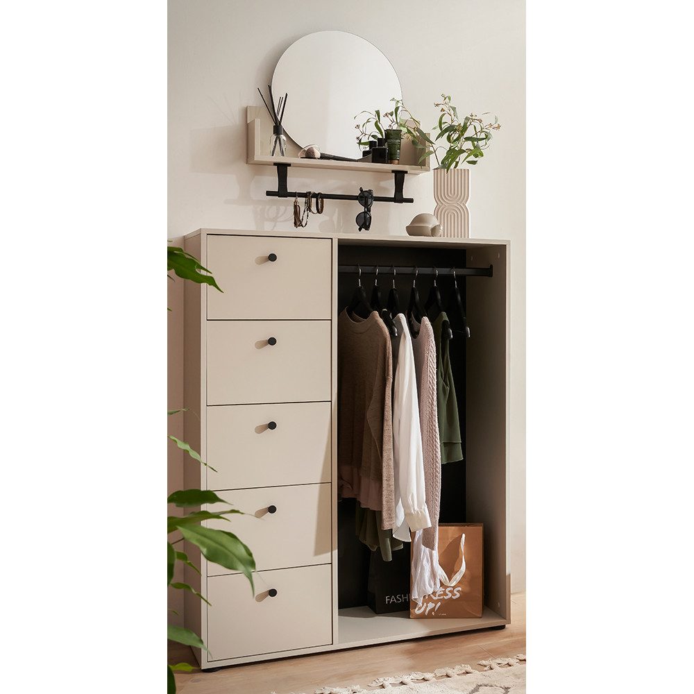 Lomadox Шкафы-Set LORCA-80, (Spar-Set, 2-St., Regal Spiegel Шкафыschrank), beige creme Kleiderfach Kleiderstange Spiegel rund