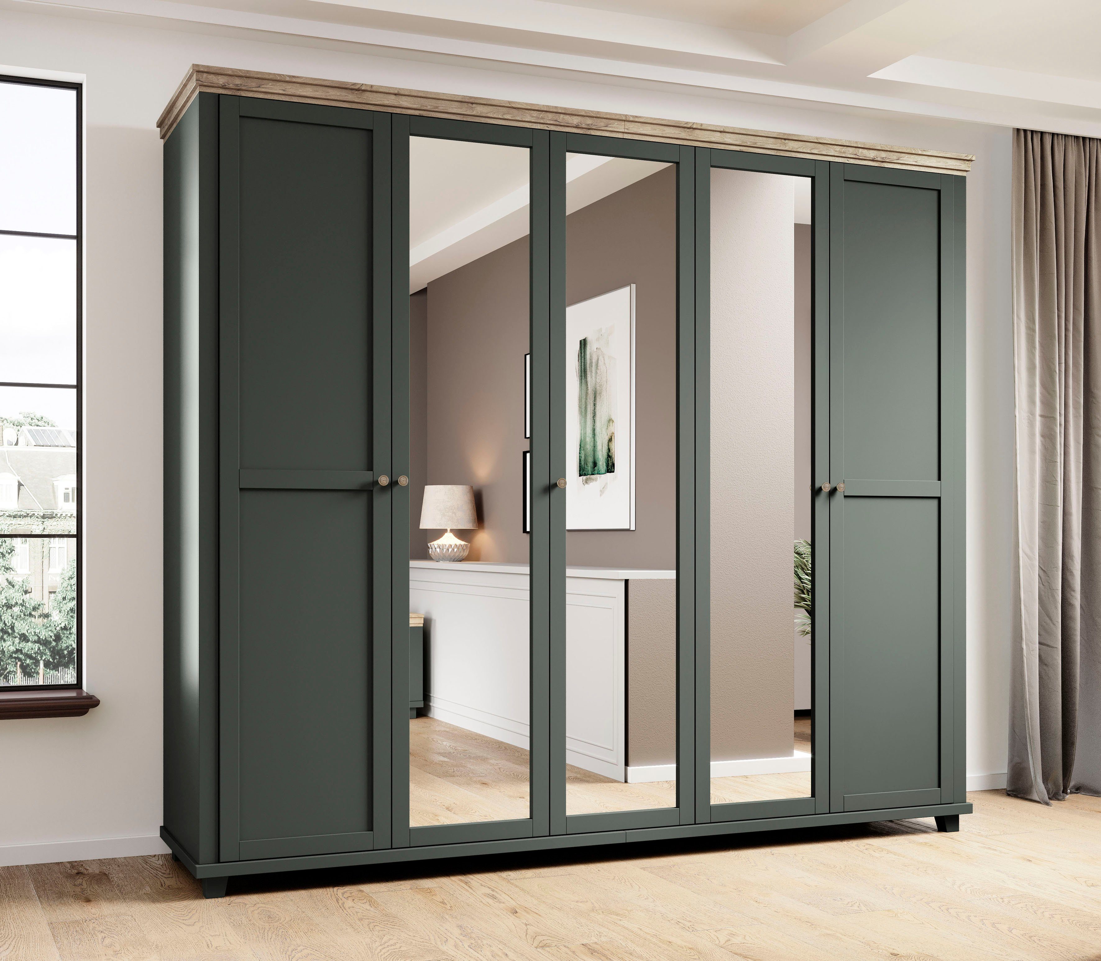Home affaire Kleiderschrank Evora, Landhausschrank in 3 verschieden Größen, Türen mit Soft- Close Kleiderschrank mit Spiegel, aus FSC®-zertifiziertem Holzwerkstoff