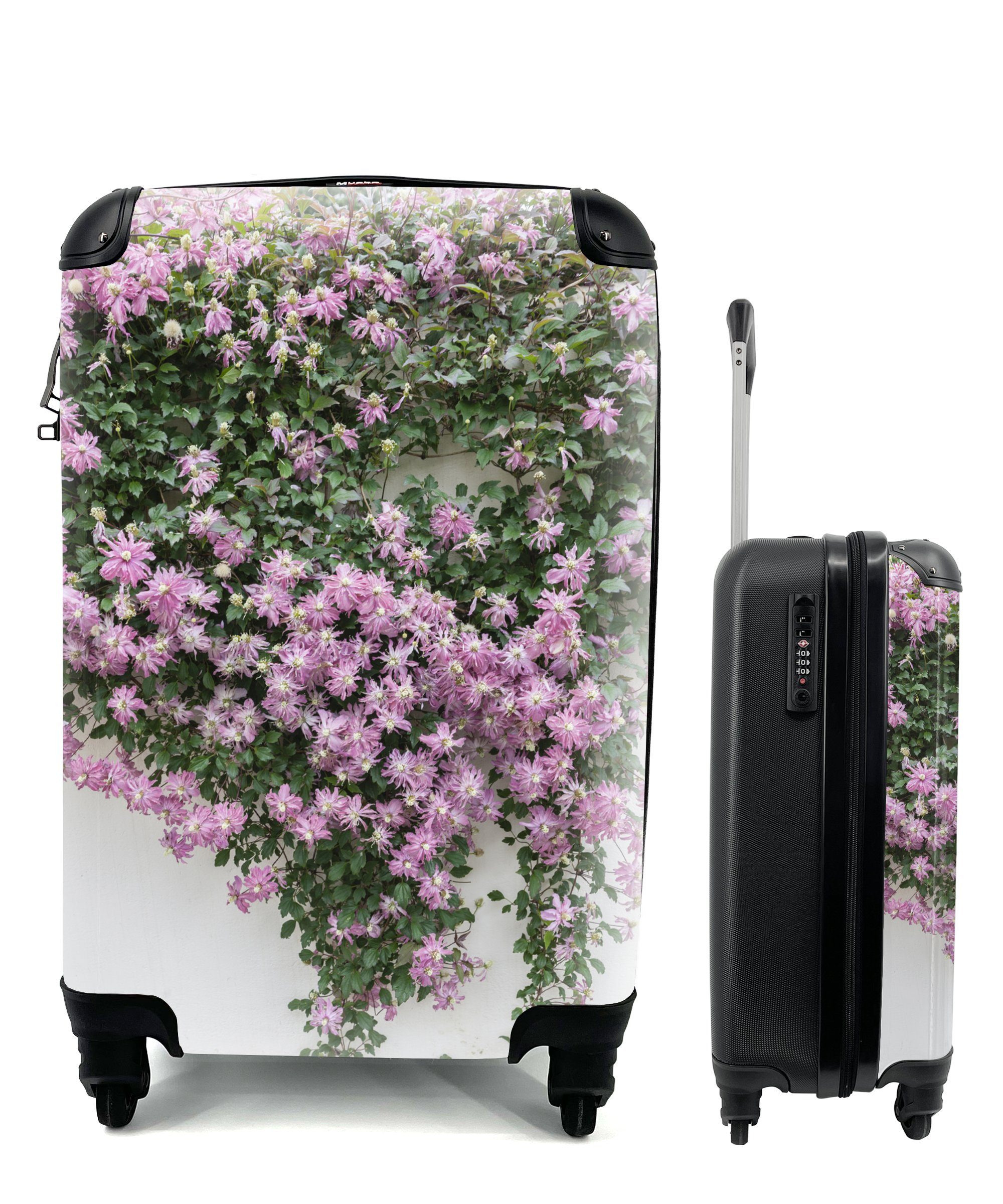 MuchoWow Handgepäckkoffer Schlingpflanze mit rosa Blüten, 4 Rollen, Reisetasche mit rollen, Handgepäck für Ferien, Trolley, Reisekoffer