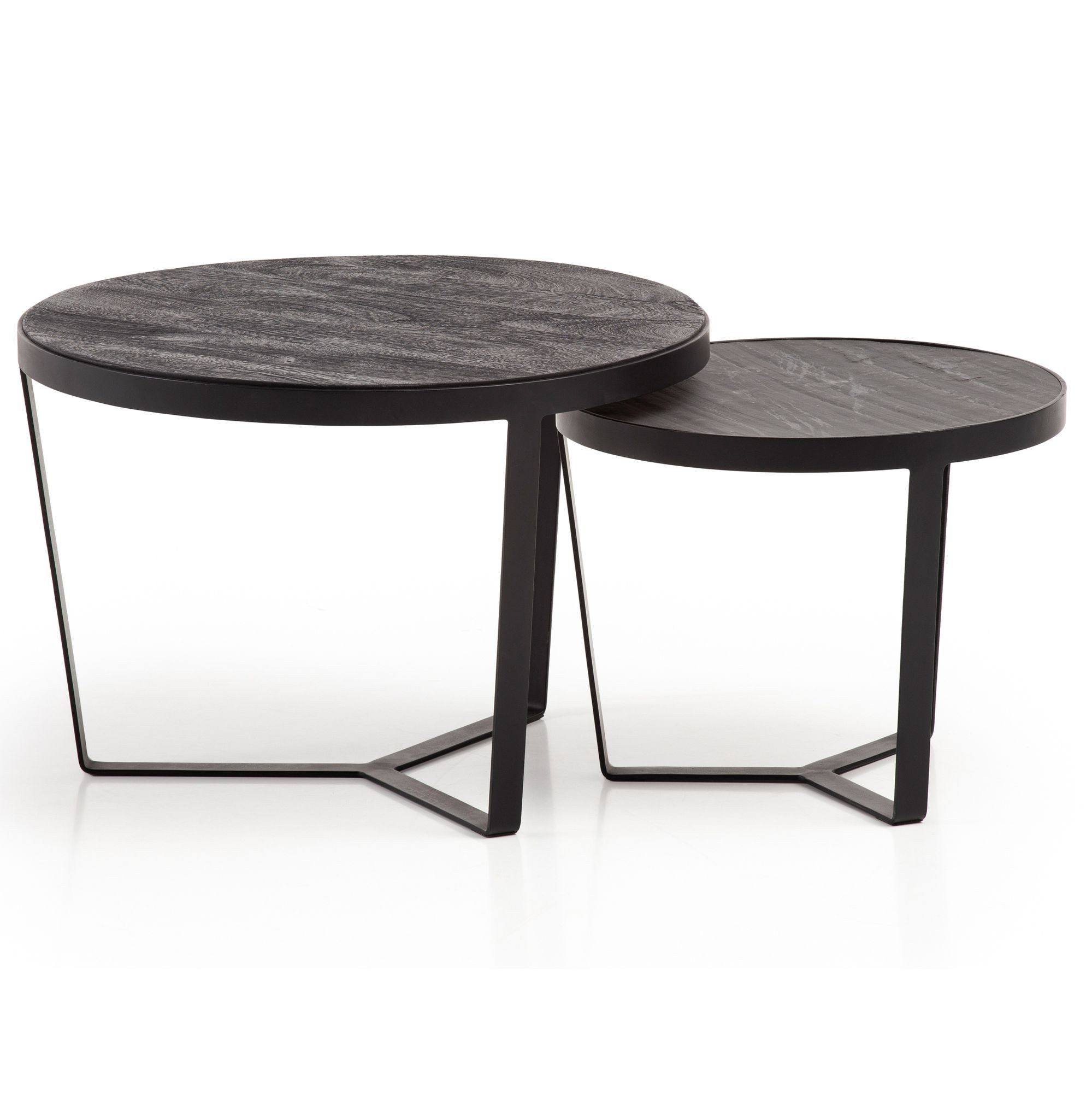 Wohnling Couchtisch WL6.766 2er Set Rund Holz / Steinoptik Wohnzimmertisch Satztisch (Couchtisch 2er Set Akazie Massivholz / Steinoptik), Wohnzimmertisch Modern, Sofatisch 2-teilig