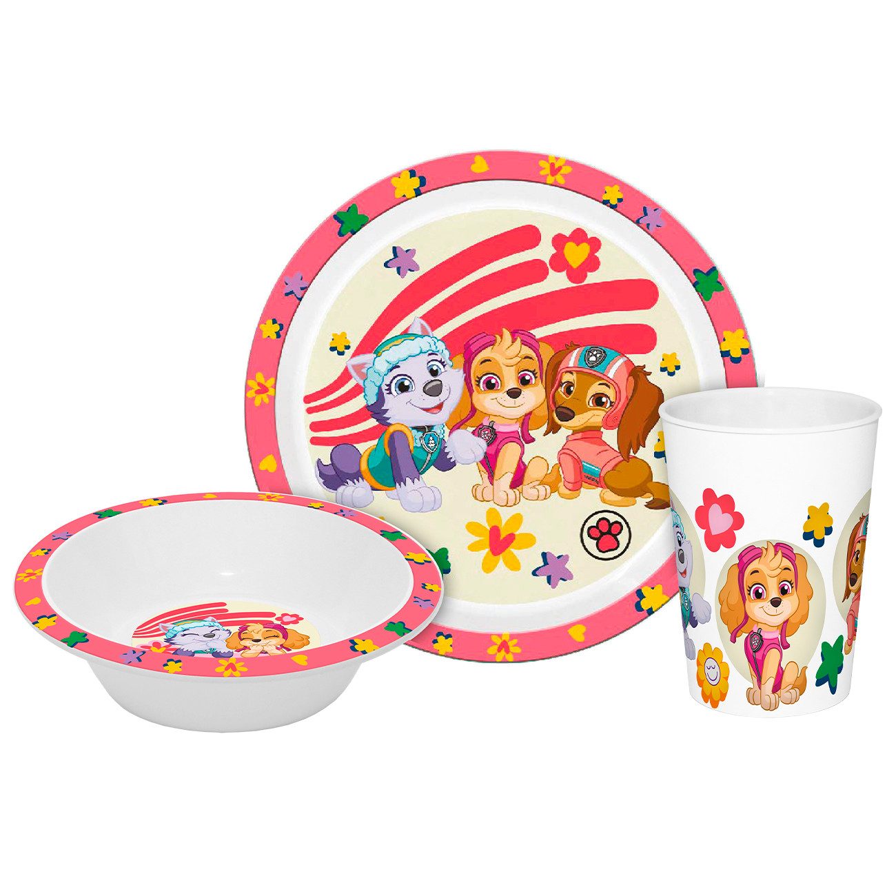 Geda Labels GmbH Kindergeschirr-Set Paw Patrol Girls (3-tlg), PP, Rosa, 21,5x21,5x8,5, spülmaschinengeeignet