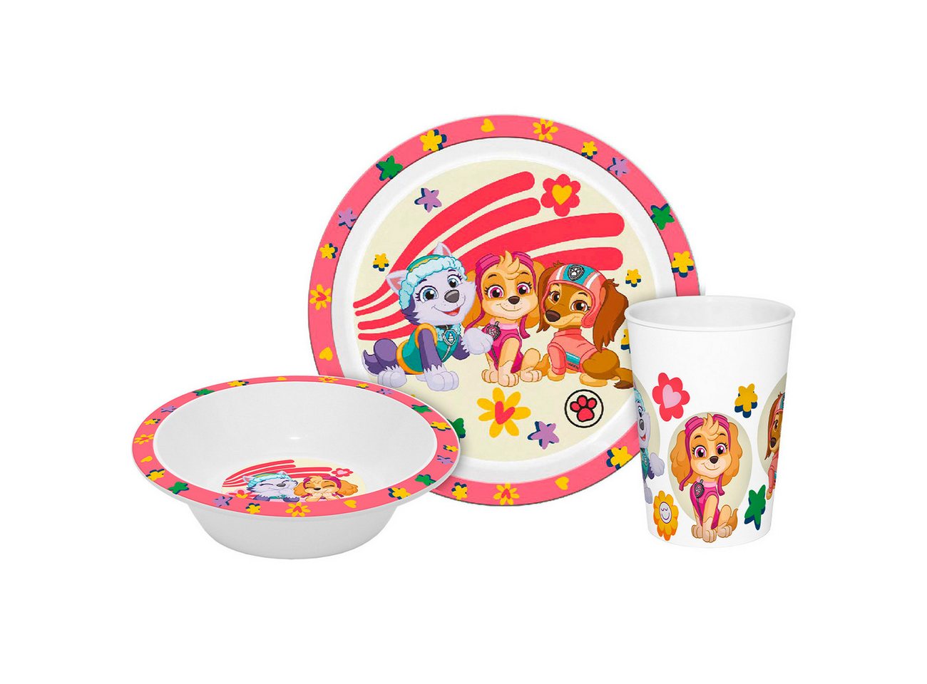 Geda Labels GmbH Kindergeschirr-Set Paw Patrol Girls (3-tlg), PP, Rosa, 21,5x21,5x8,5, spülmaschinengeeignet