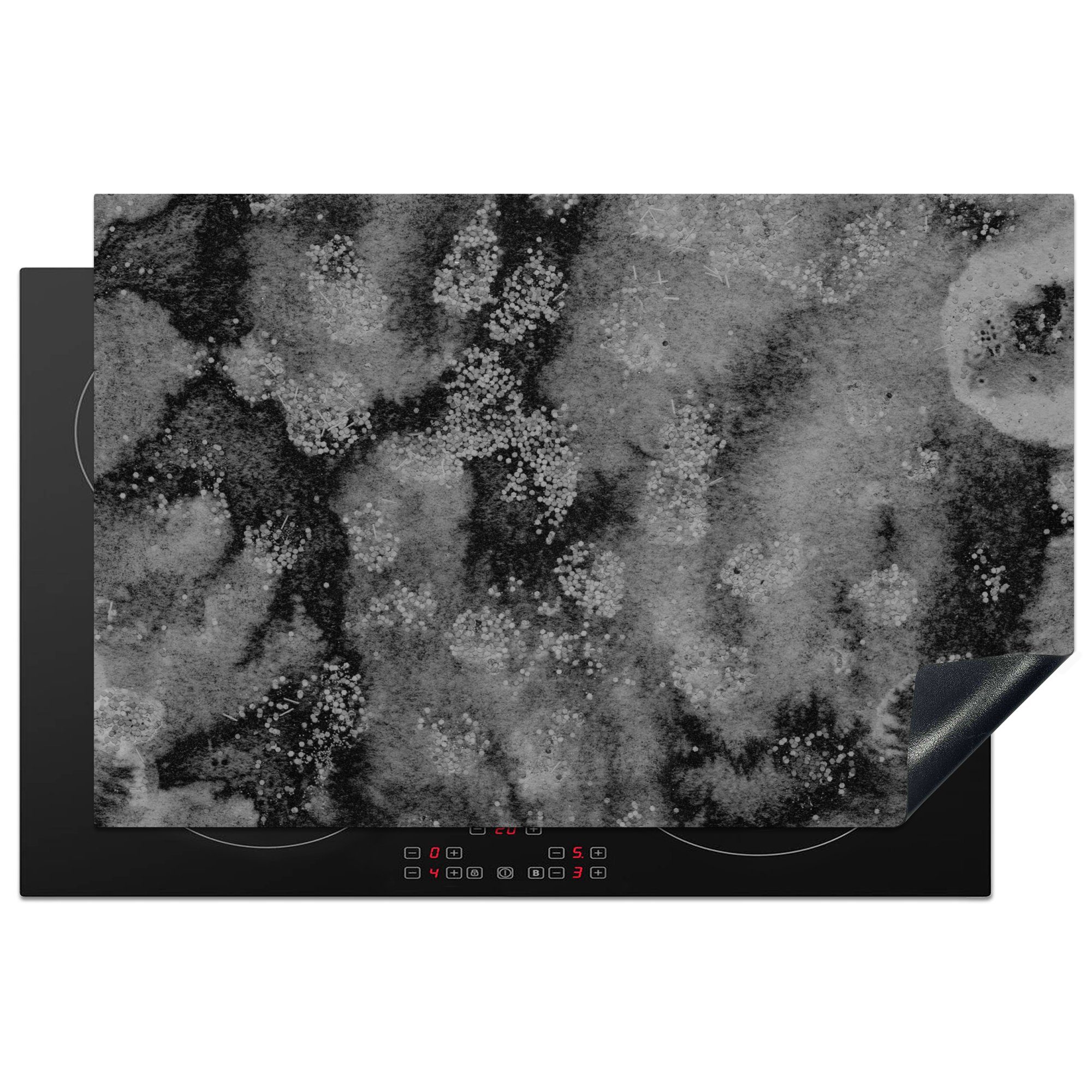 MuchoWow Herdblende-/Abdeckplatte Beton - Farbe - Schwarz, Vinyl, (1 tlg), 81x52 cm, Induktionskochfeld Schutz für die küche, Ceranfeldabdeckung