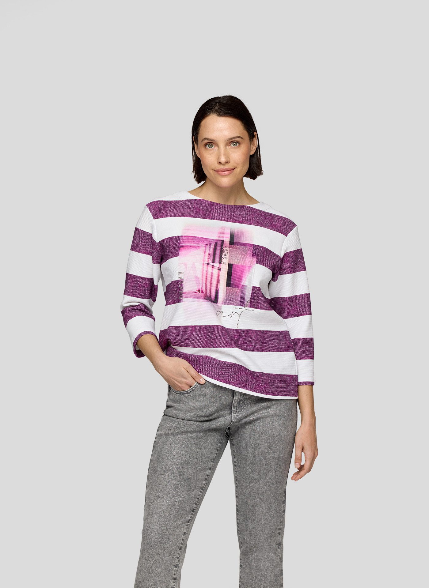 Rabe 3/4-Arm-Shirt im Streifen-Design und mit Print günstig online kaufen