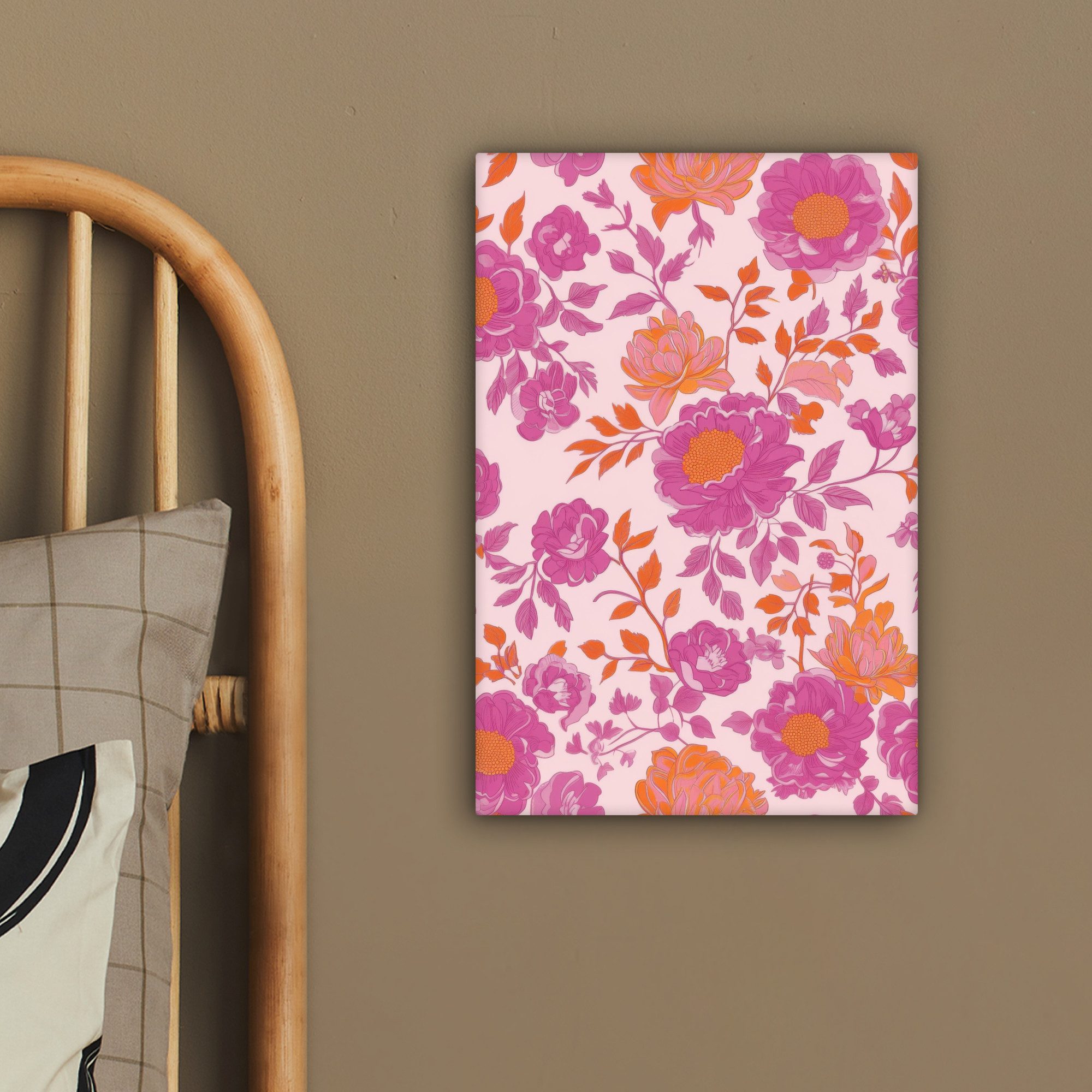 OneMillionCanvasses® Leinwandbild Florales Muster - Rosa - Orange - Blumen, Fotodruck (1 St), Leinwand Canvas Wandbild, Wanddekoration 20x30 cm