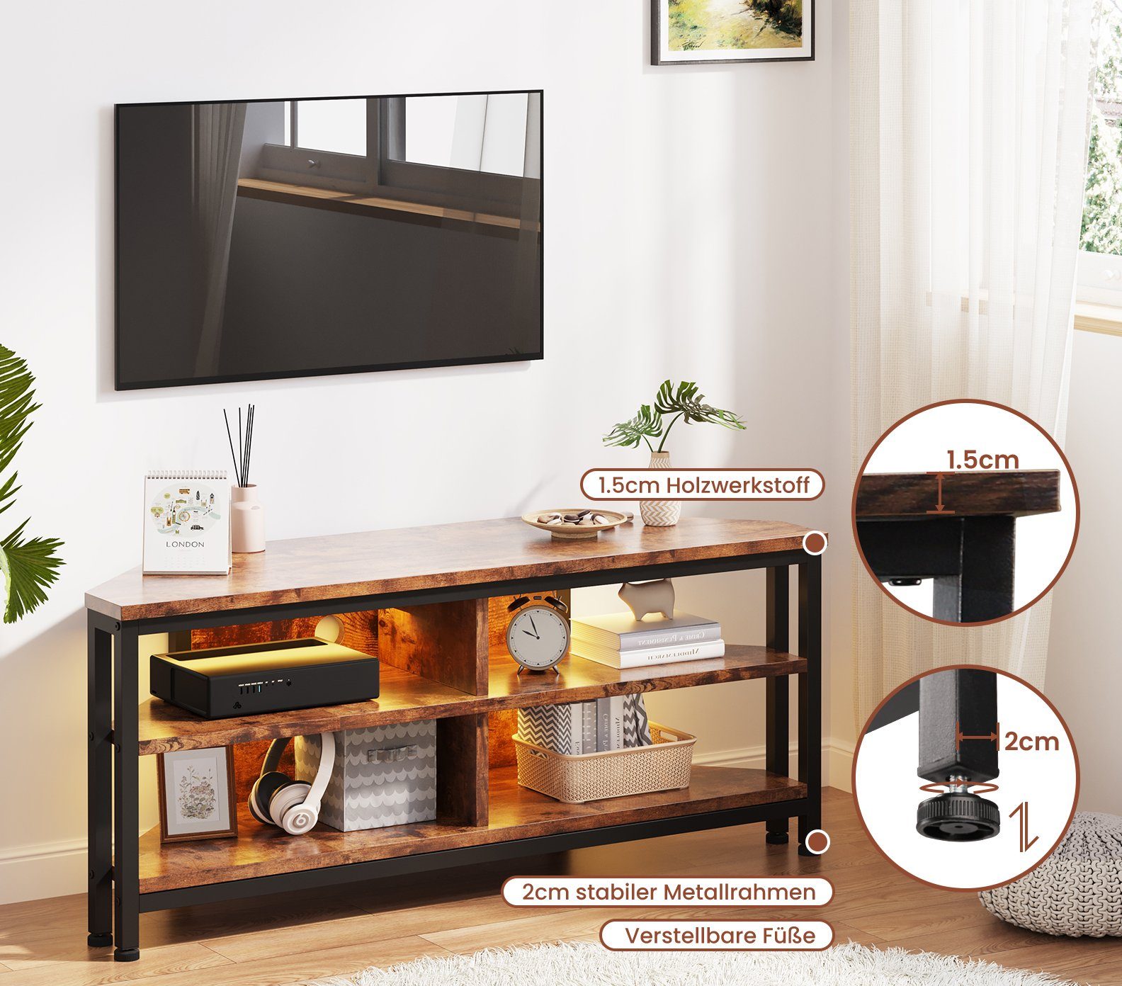 Dripex Lowboard TV Eckschrank Eckkommode Schrank mit LED Beleuchtung, Breit günstig online kaufen