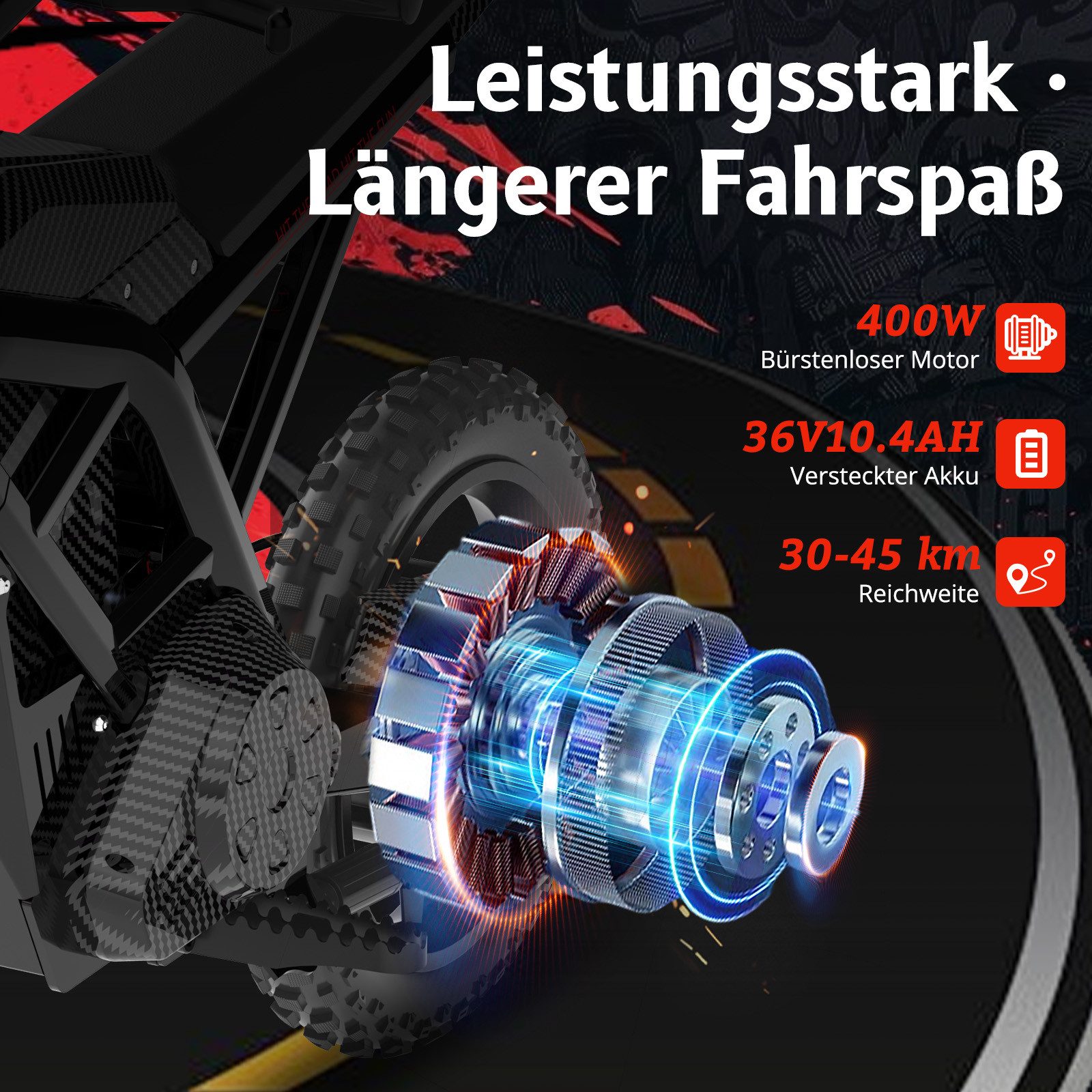 HITWAY Elektro-Kindermotorrad HT100, 36V 10,4Ah, 400W, 10/15/25 km/h, Reichweite 45 km, Belastbarkeit 70 kg, 14" Offroad-Reifen, Doppelbremsen, Doppeldämpfer, Aluminiumrahmen