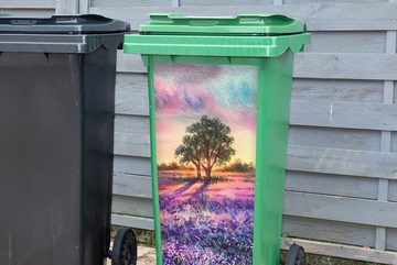 MuchoWow Wandsticker Lavendel - Farbe - Vögel - Bäume - Lila (1 St), Mülleimer-aufkleber, Mülltonne, Sticker, Container, Abfalbehälter