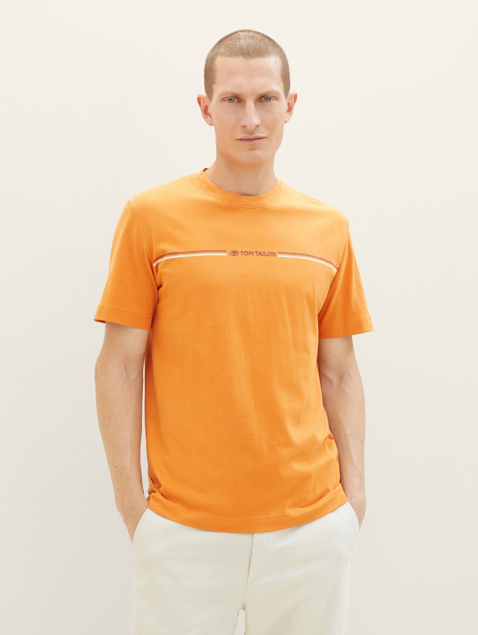 TOM TAILOR T-Shirt cream mit orange tomato T-Shirt Print