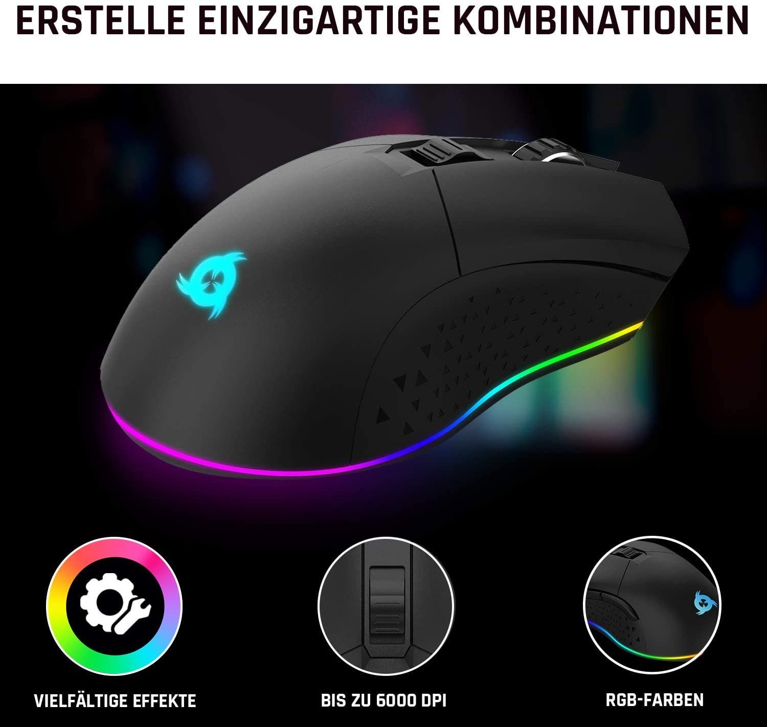 KLIM Blaze Black wireless Hände, ergonomisch  mit wiederaufladbar) Schwarz Gaming-Maus, für Gaming-Maus DPI-Anpassung (Funk, beide hochleistungs