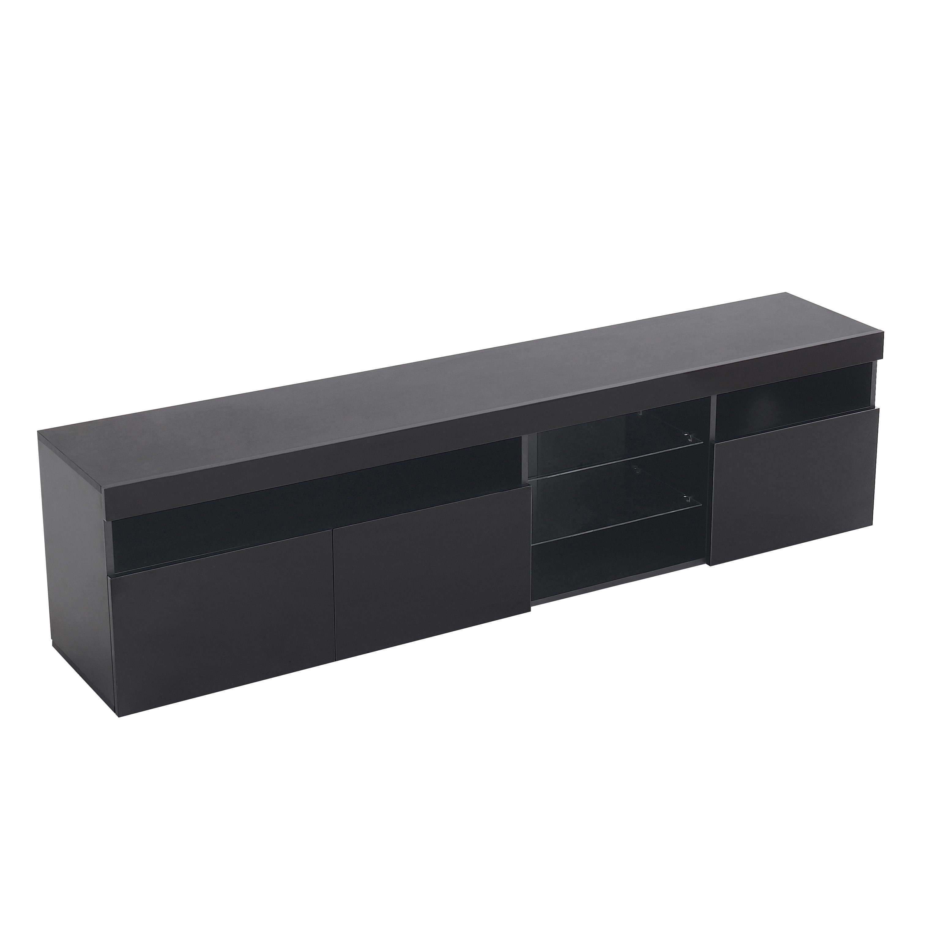 Lowboard (1 St), TV-Schrank Fernsehtisch mit 16 Led Farben Beleuchtung, Glasablage, 3 Türen, Breite 180 cm