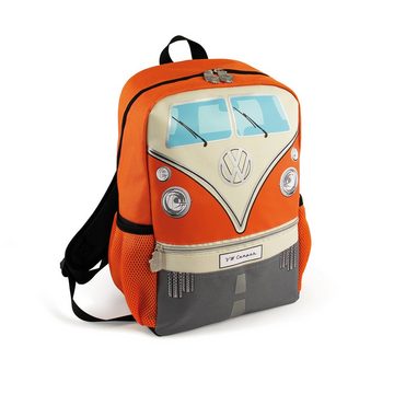 VW Collection by BRISA Kinderrucksack Volkswagen Schulrucksack im VW T1 Bulli Design, kleiner Wanderrucksack in Orange, 15L