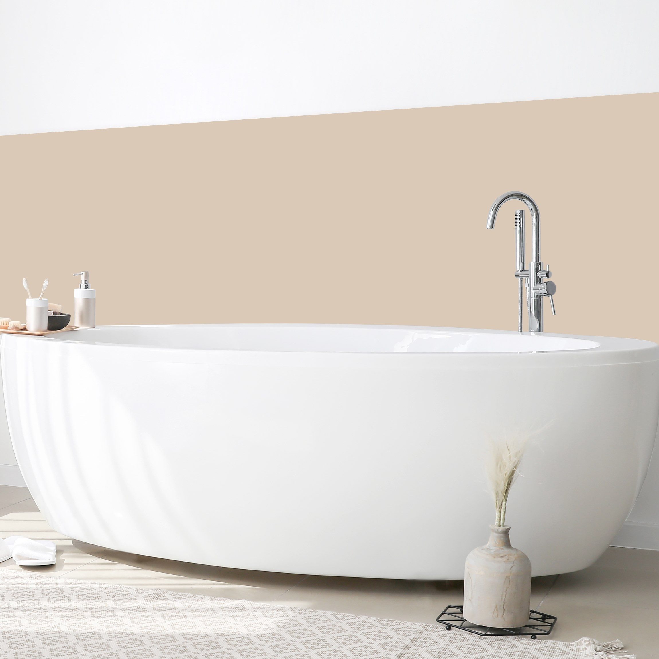 Bilderdepot24 Badrückwand beige fugenlose Wandverkleidung Bad Unifarben, (Hartfolie matt » Selbstklebend SMART 0,35 mm), wasserfestes Wandpaneel Macchiato