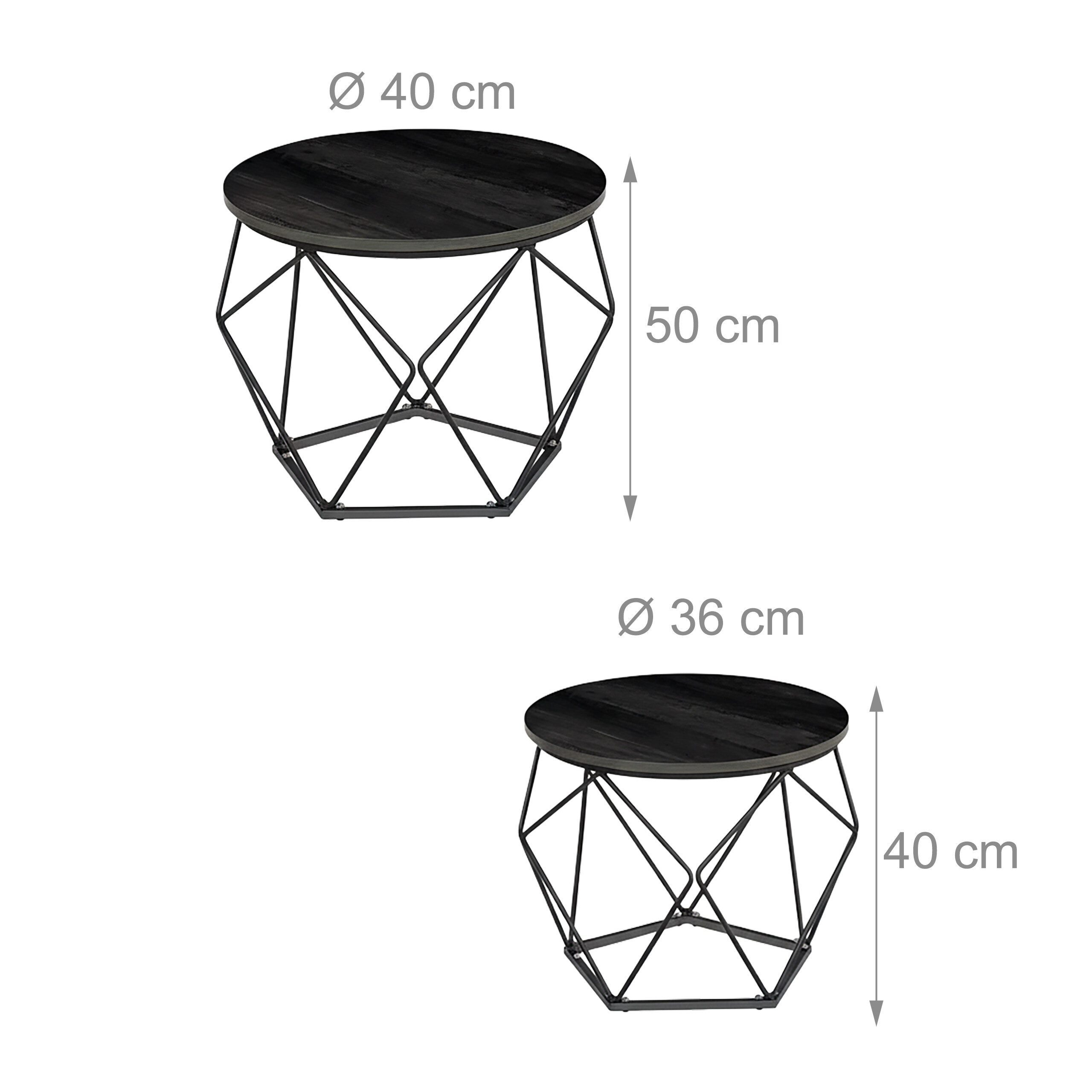 relaxdays Couchtisch 2er Set (2-teiliges Set), Schwarz-Schwarz